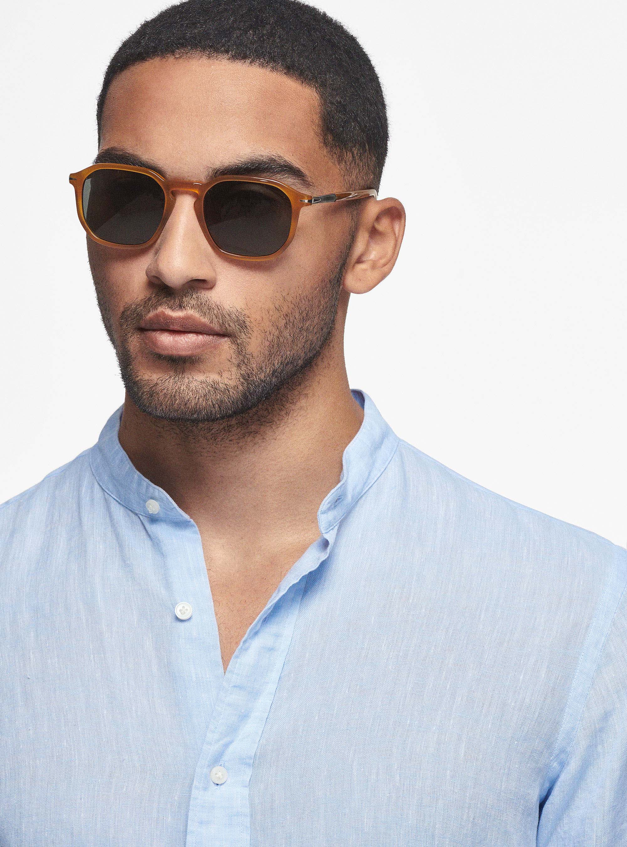 Korean shirt in pure linen, LIGHT BLUE