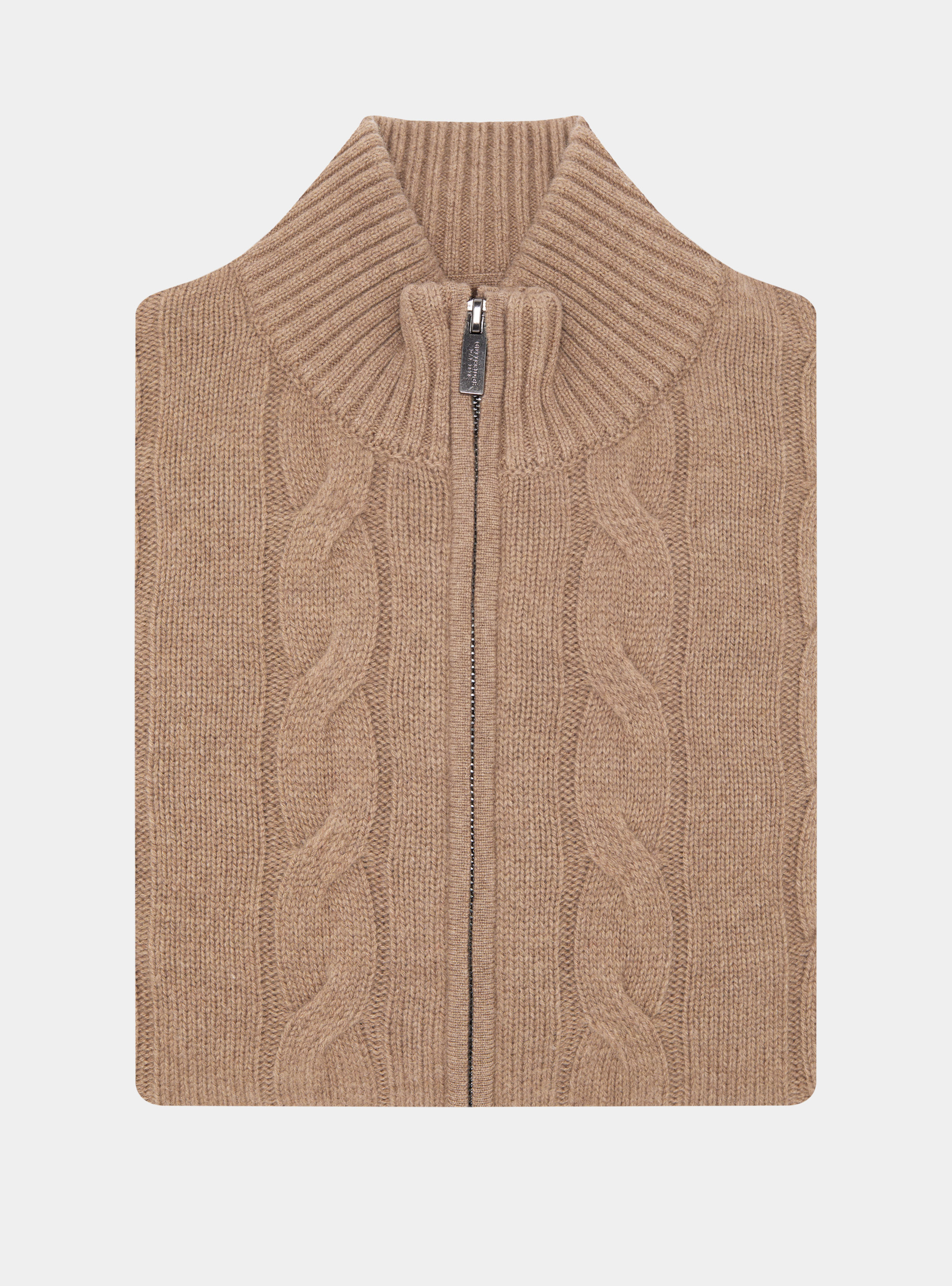 Maglia con zip e treccia in lana cashmere, CAMMELLO 0570C