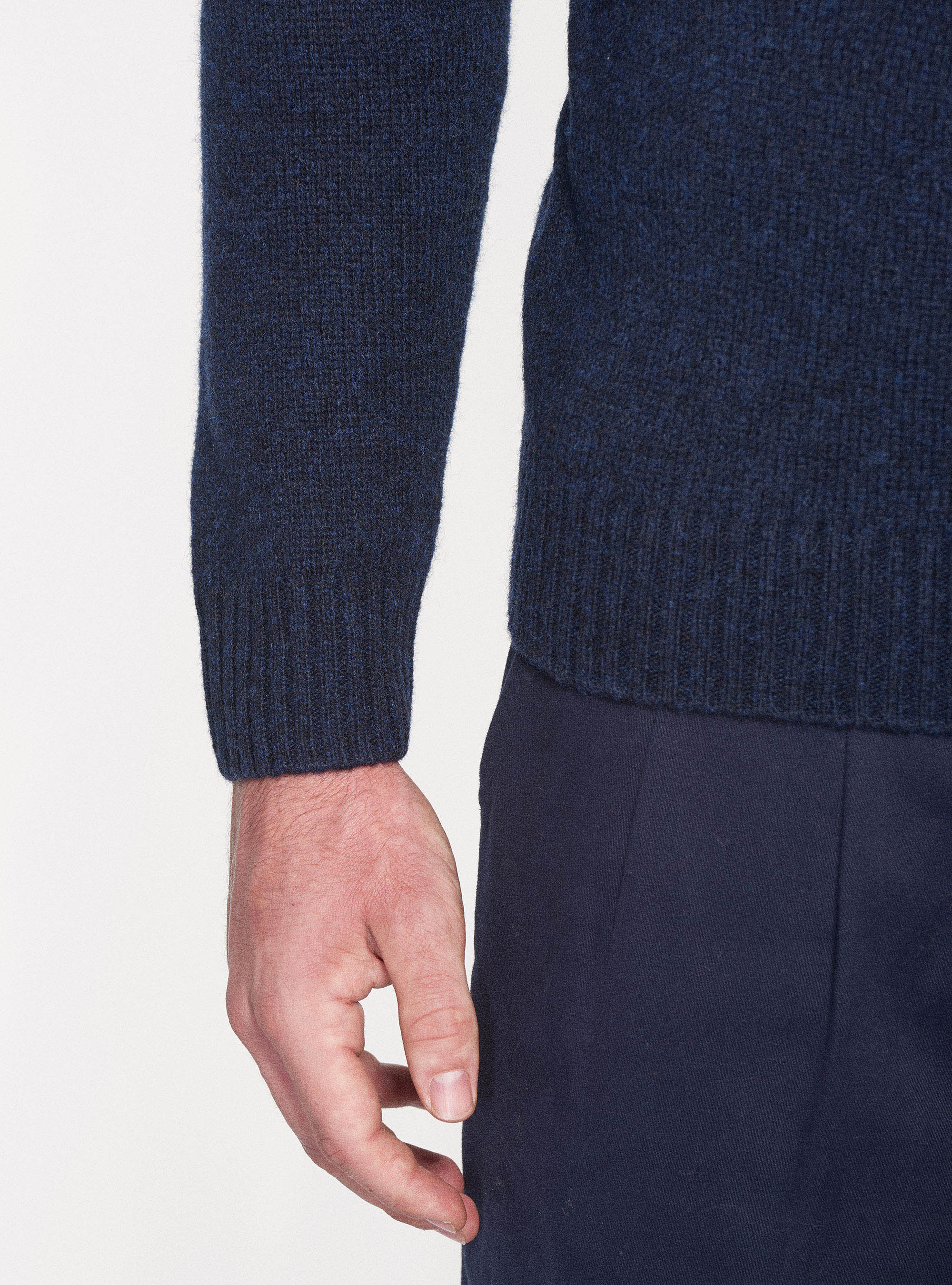 Maglia girocollo in pura lana shetland, BLU NAVY