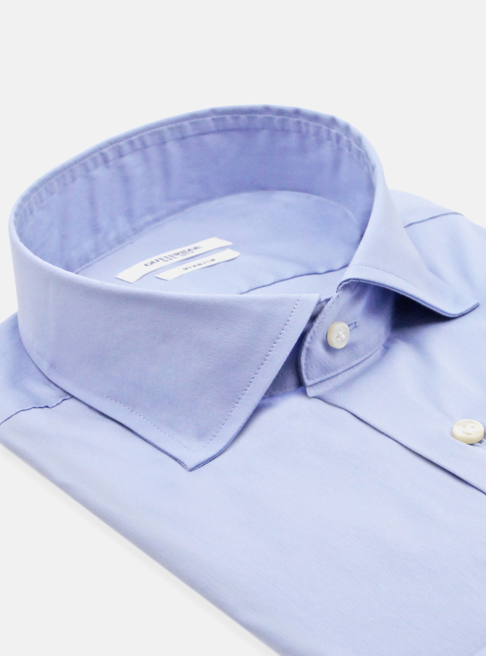 Camicia in cotone popeline stretch con collo francese semiaperto, AZZURRO