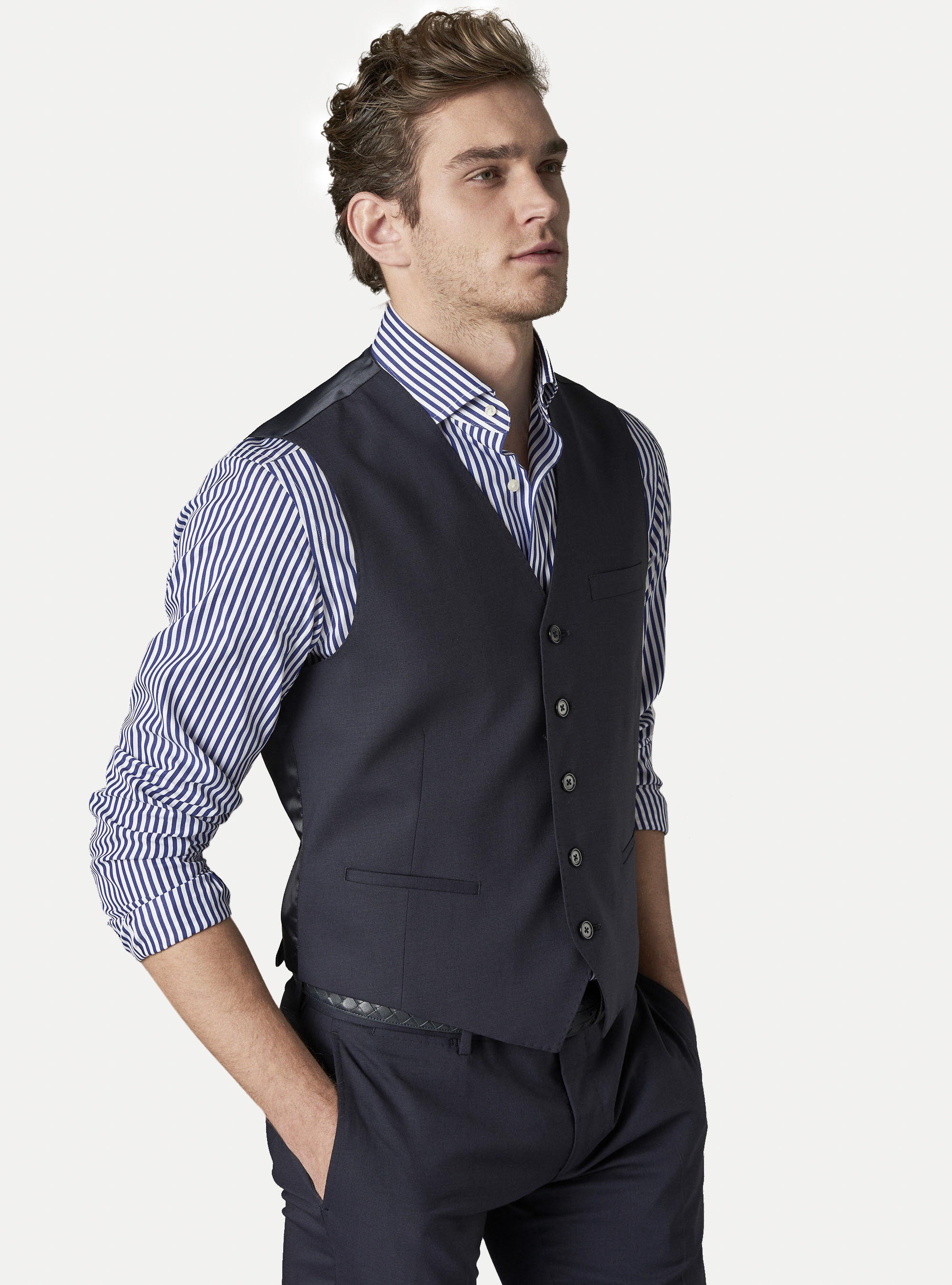 Gilet da abito in fresco lana, BLU NAVY