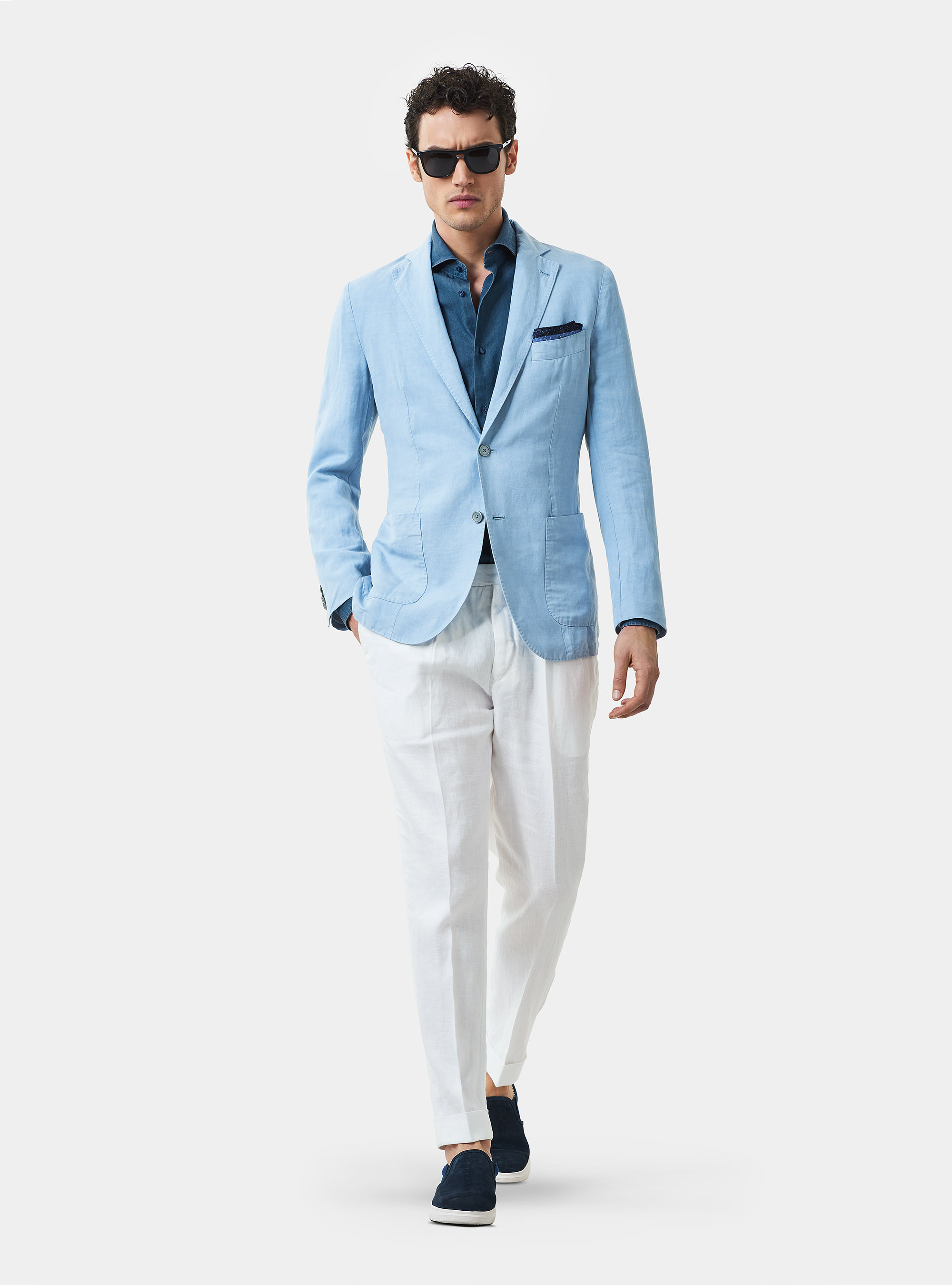 Linen blend blazer, LIGHT BLUE