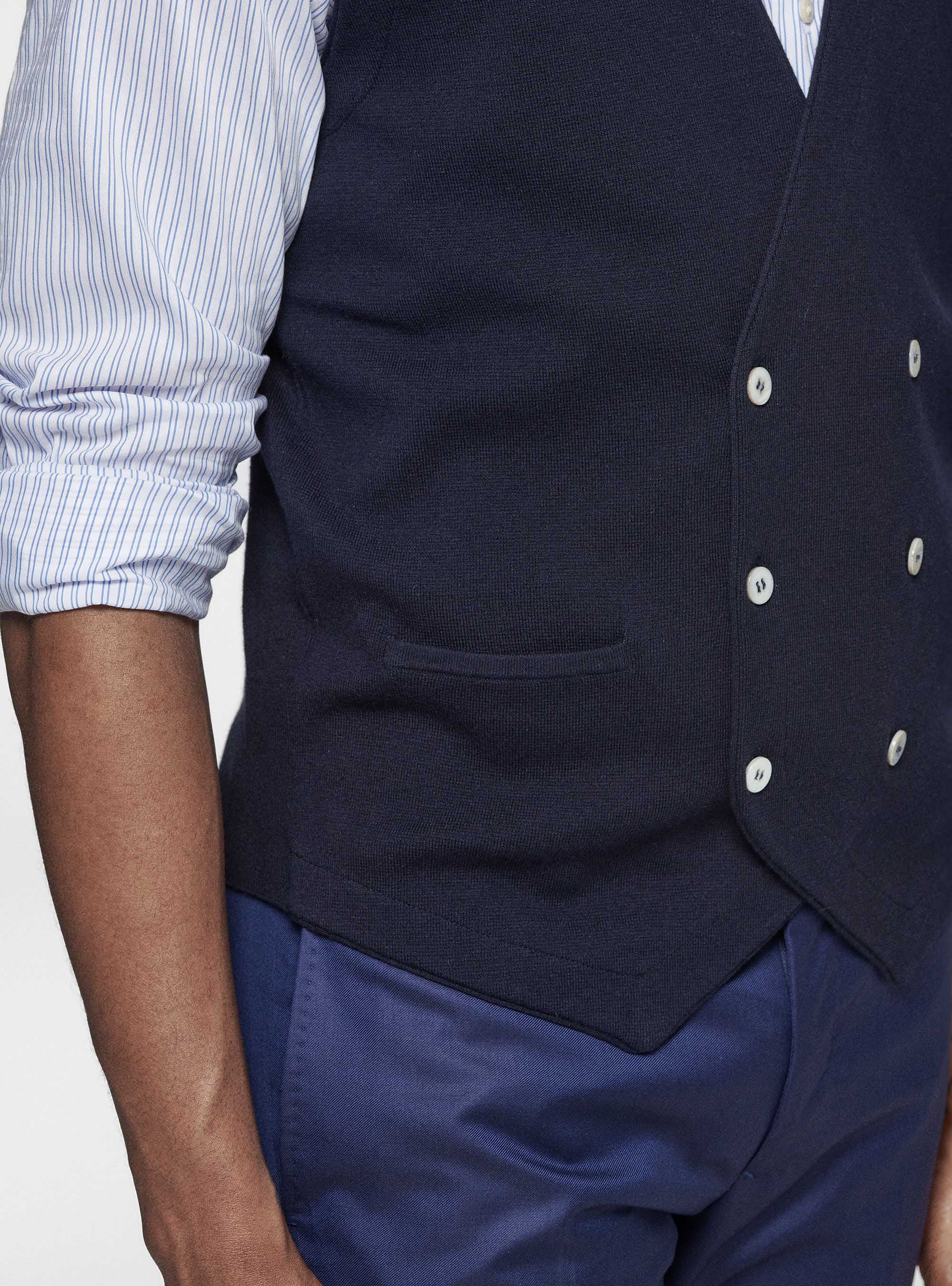 Gilet doppiopetto in maglia in cotone seta e cashmere, BLU NAVY