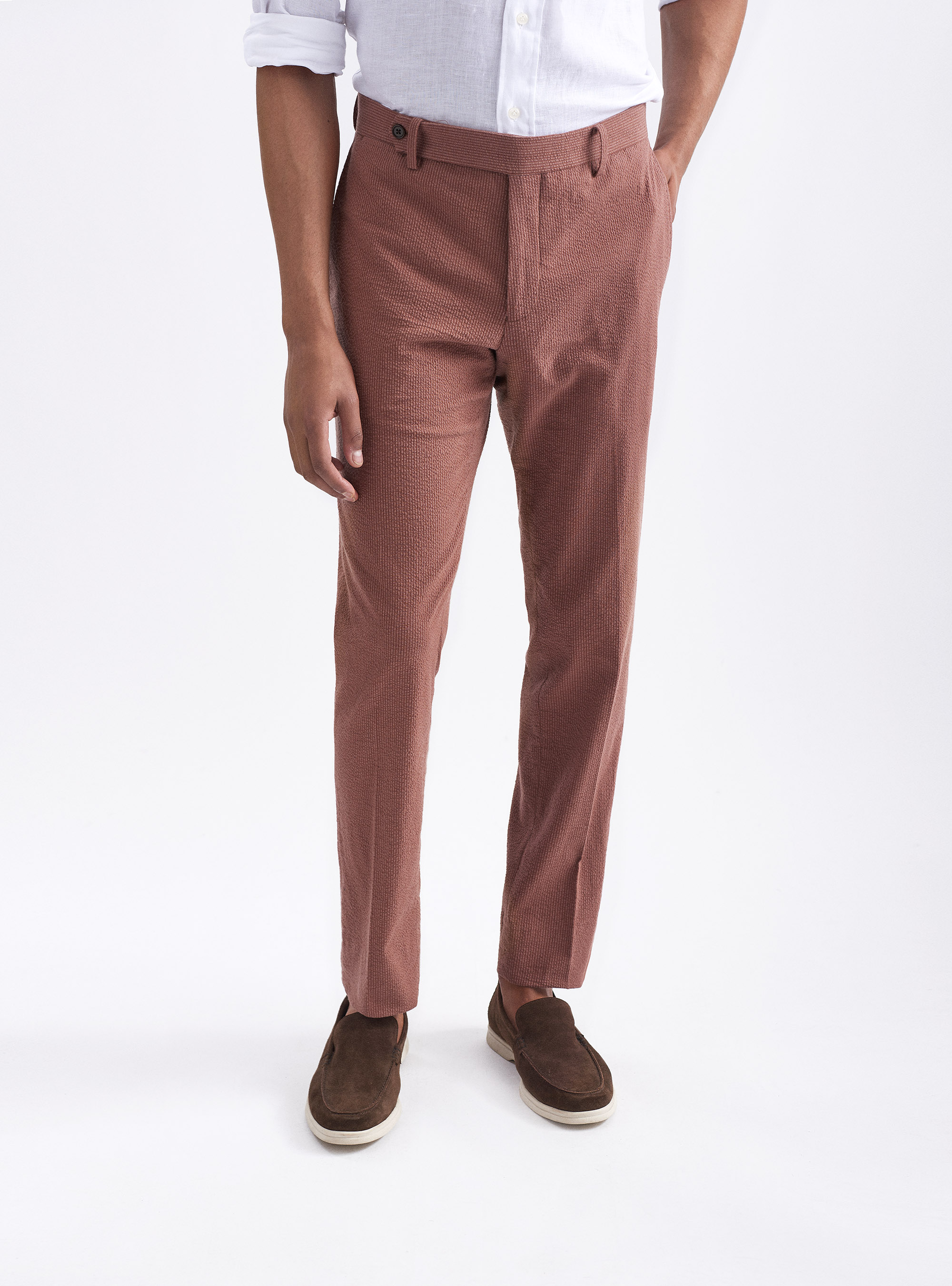 Pantaloni per abito seersucker in cotone stretch