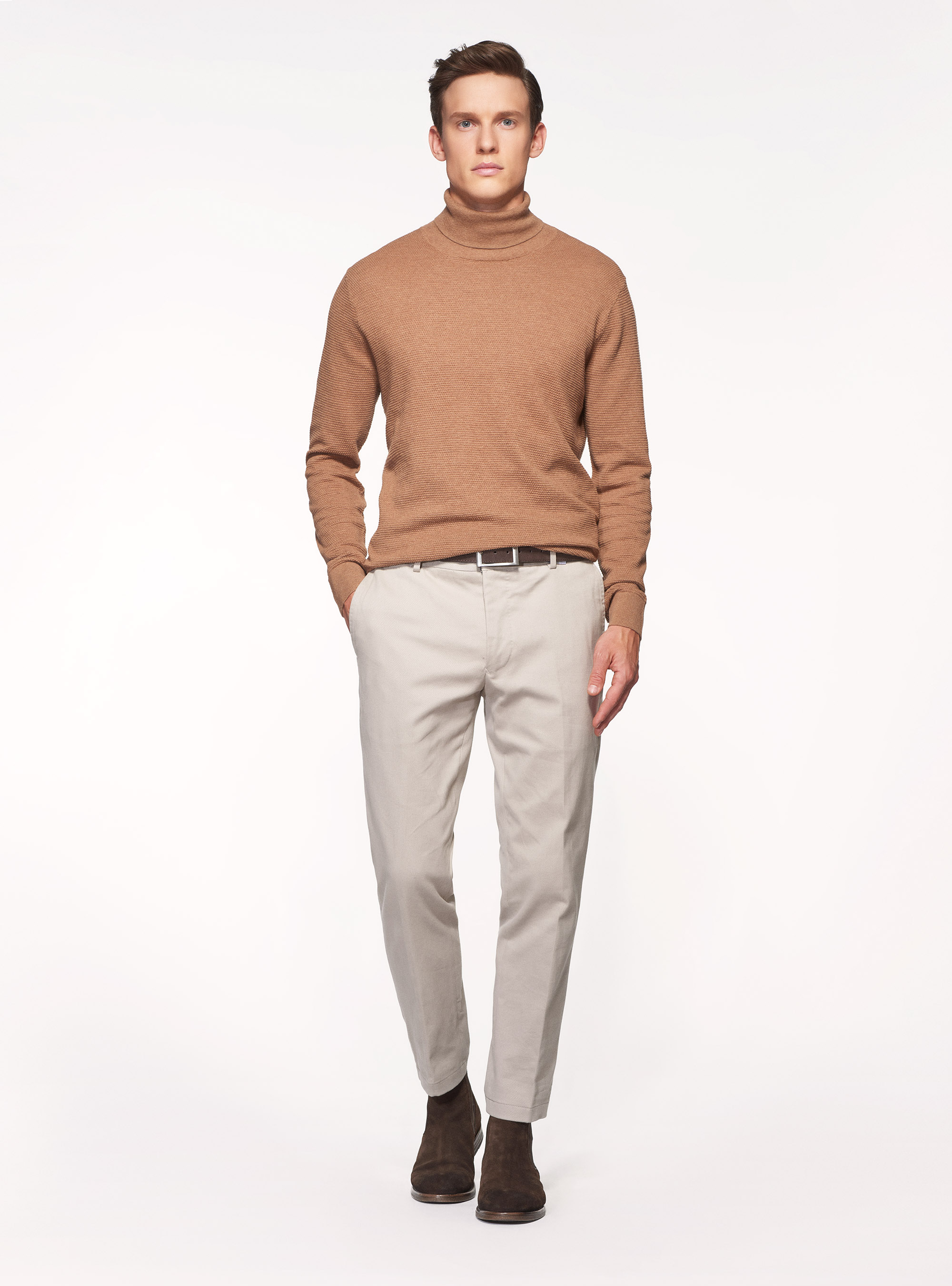 Dolcevita in cotone cashmere punto riso, TORTORA 0542C