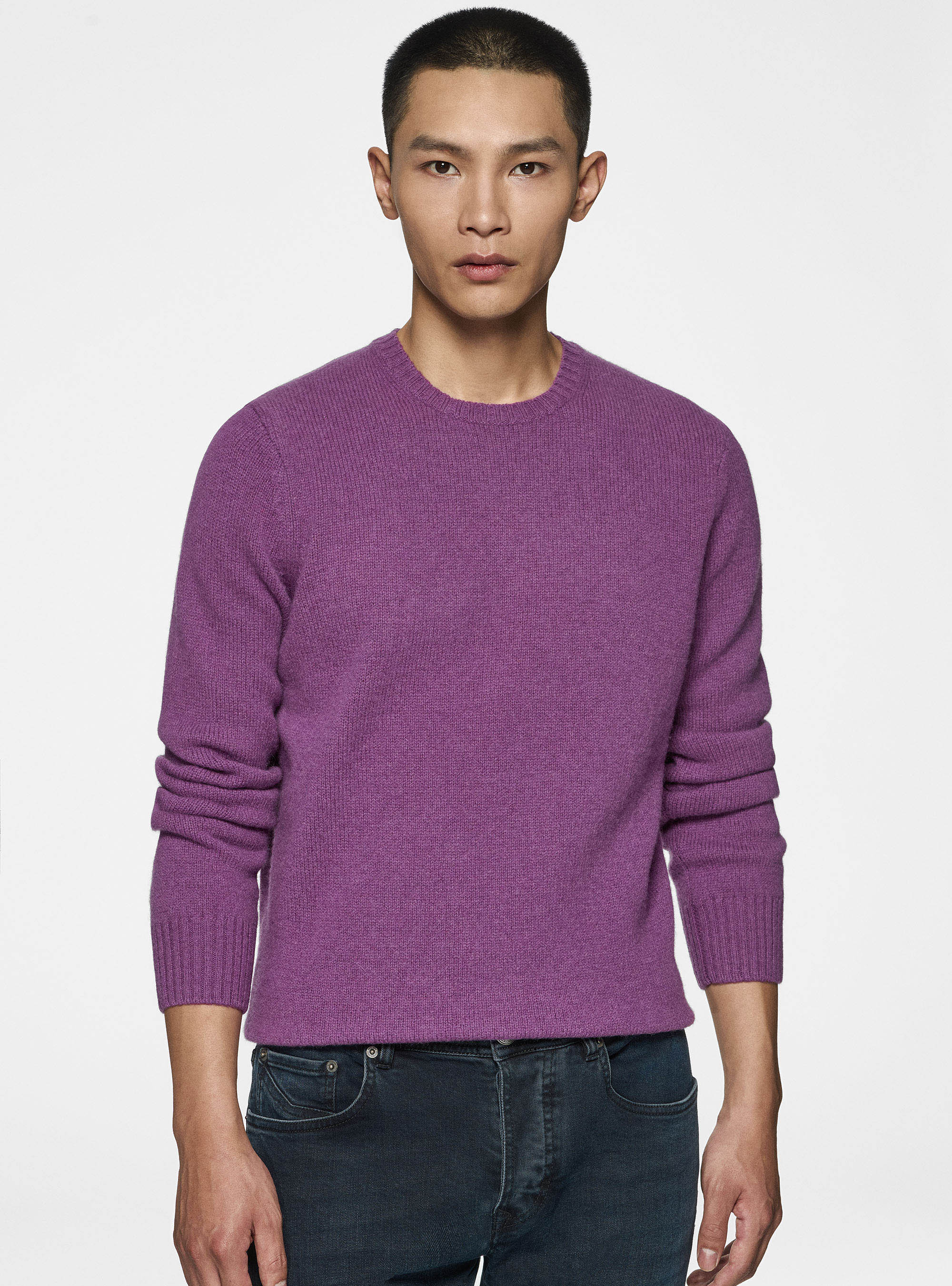 Maglia girocollo in lana shetland, LILLA SCURO 0464C