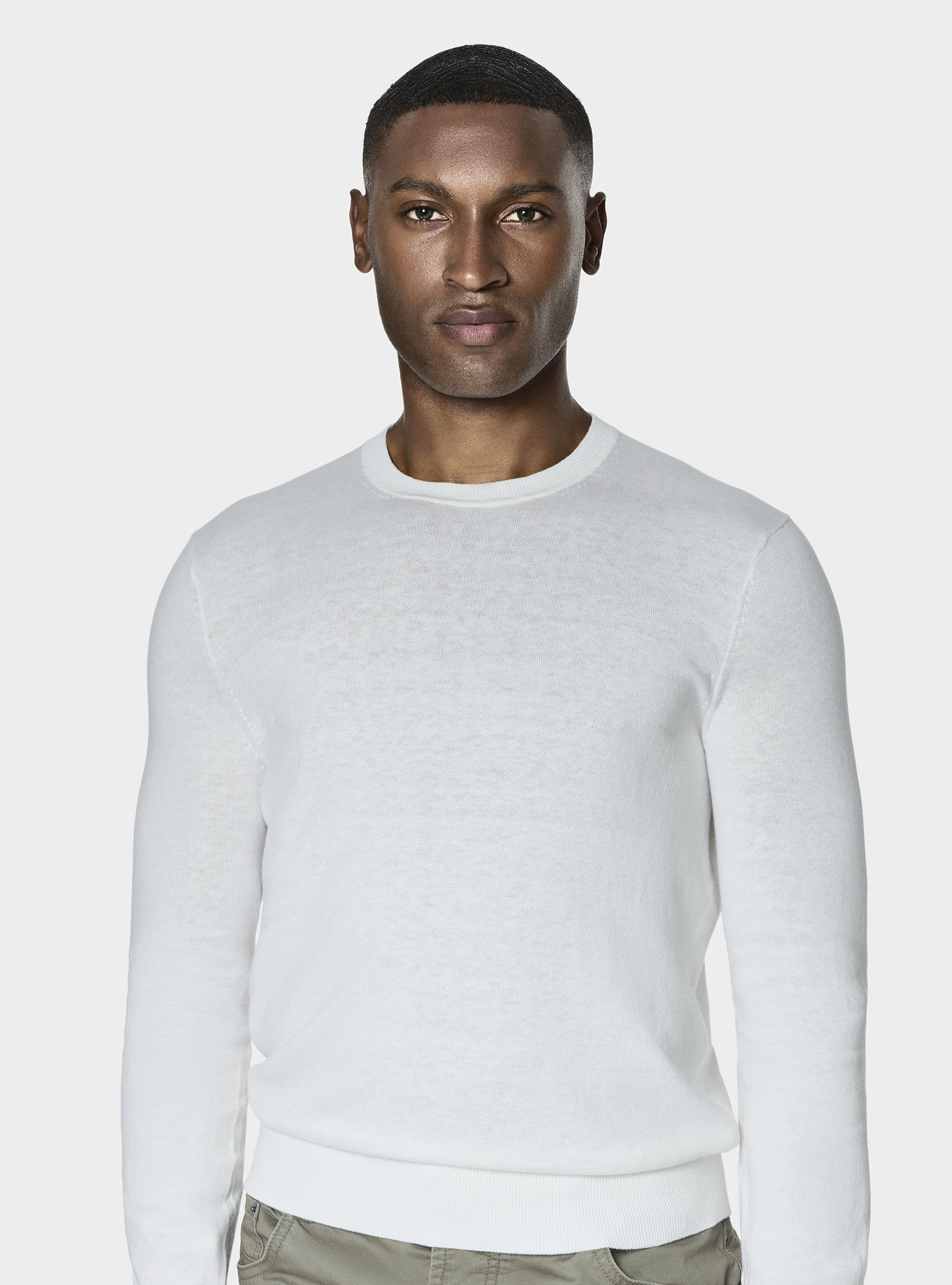 Round-neck sweater in cotton silk and cashmere, WHITE