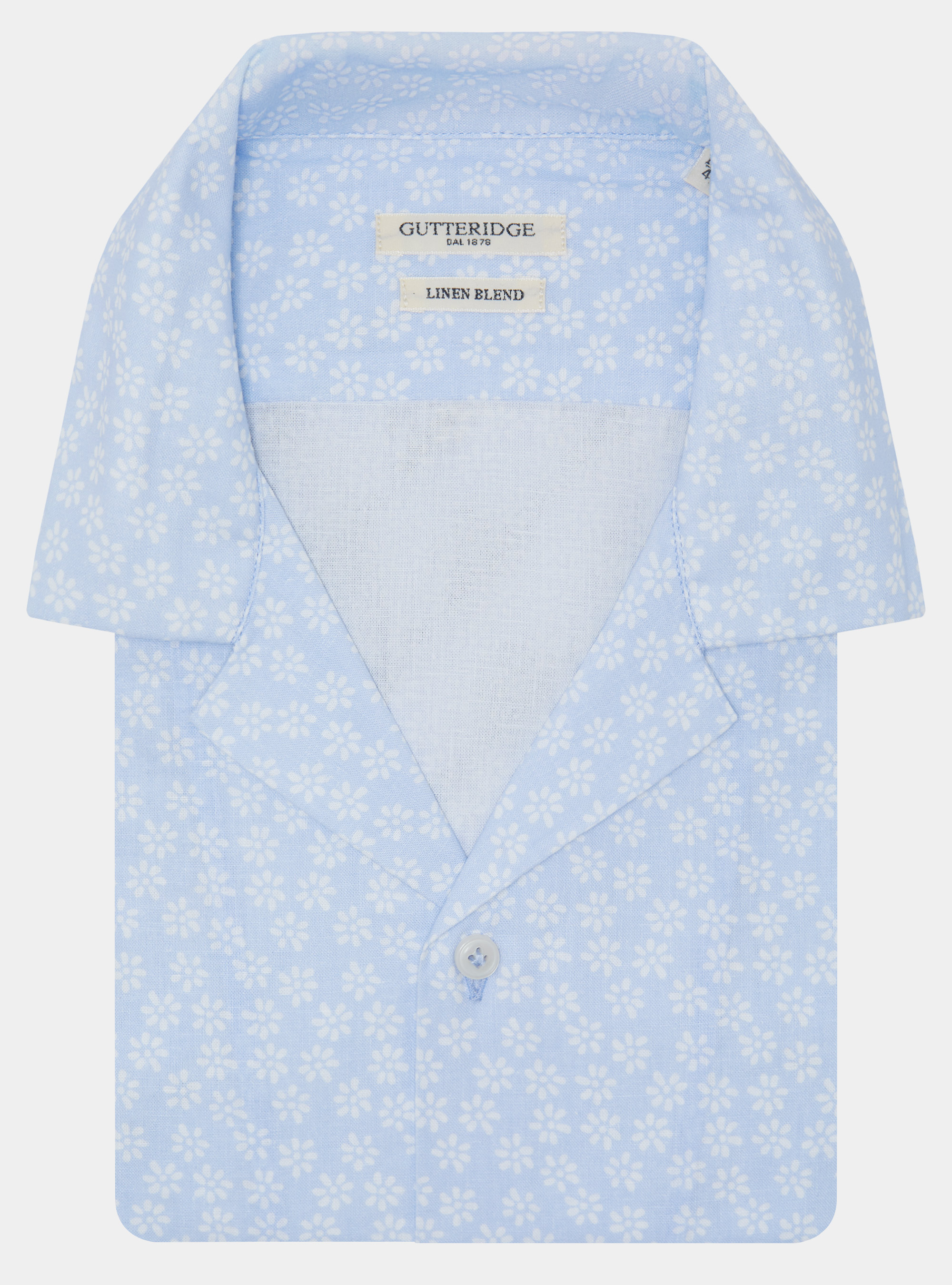 Chemise bowling, lin et coton imprim&eacute;, BLEU CIEL