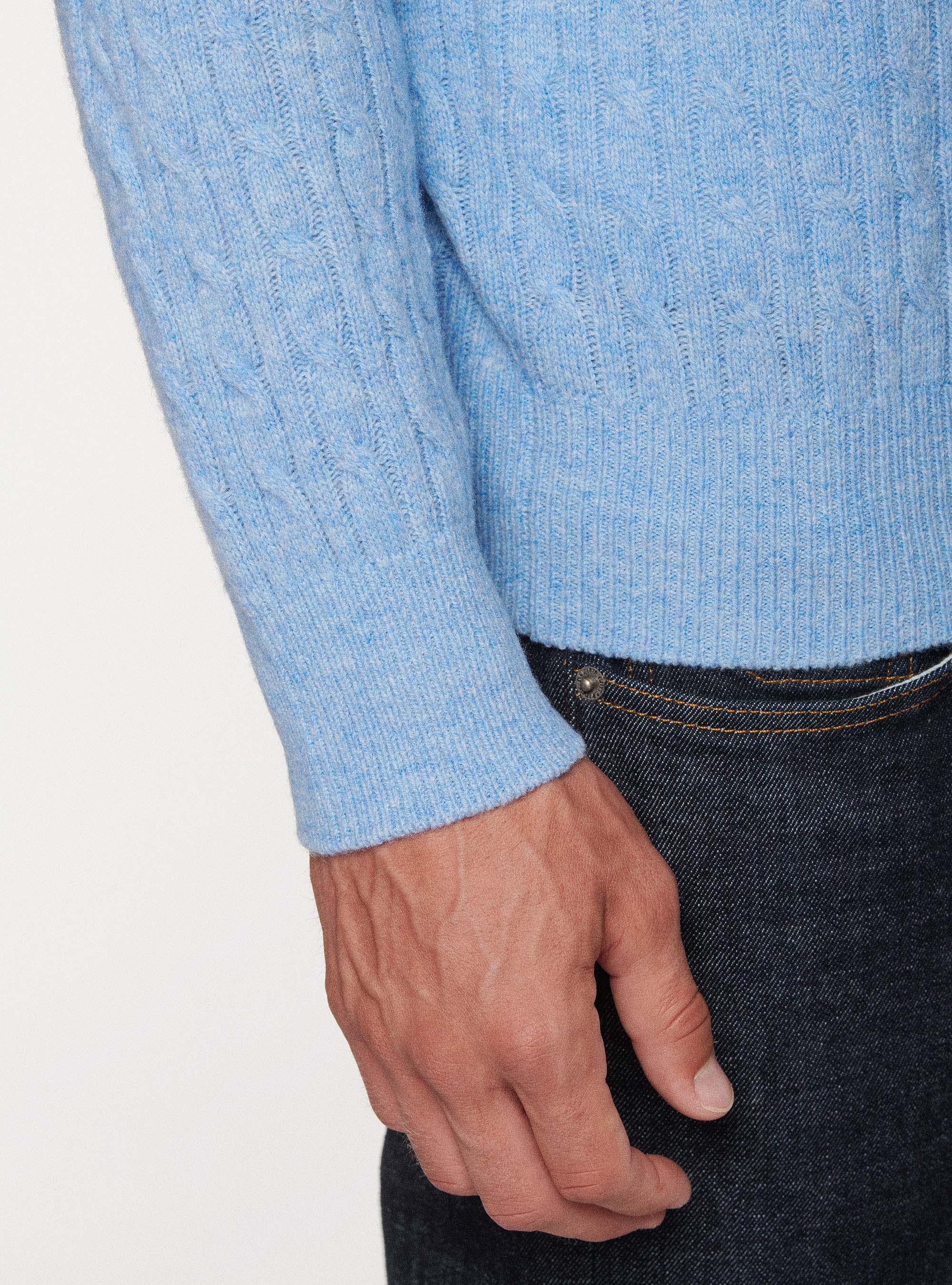 Maglia a treccia in lambswool, AZZURRO
