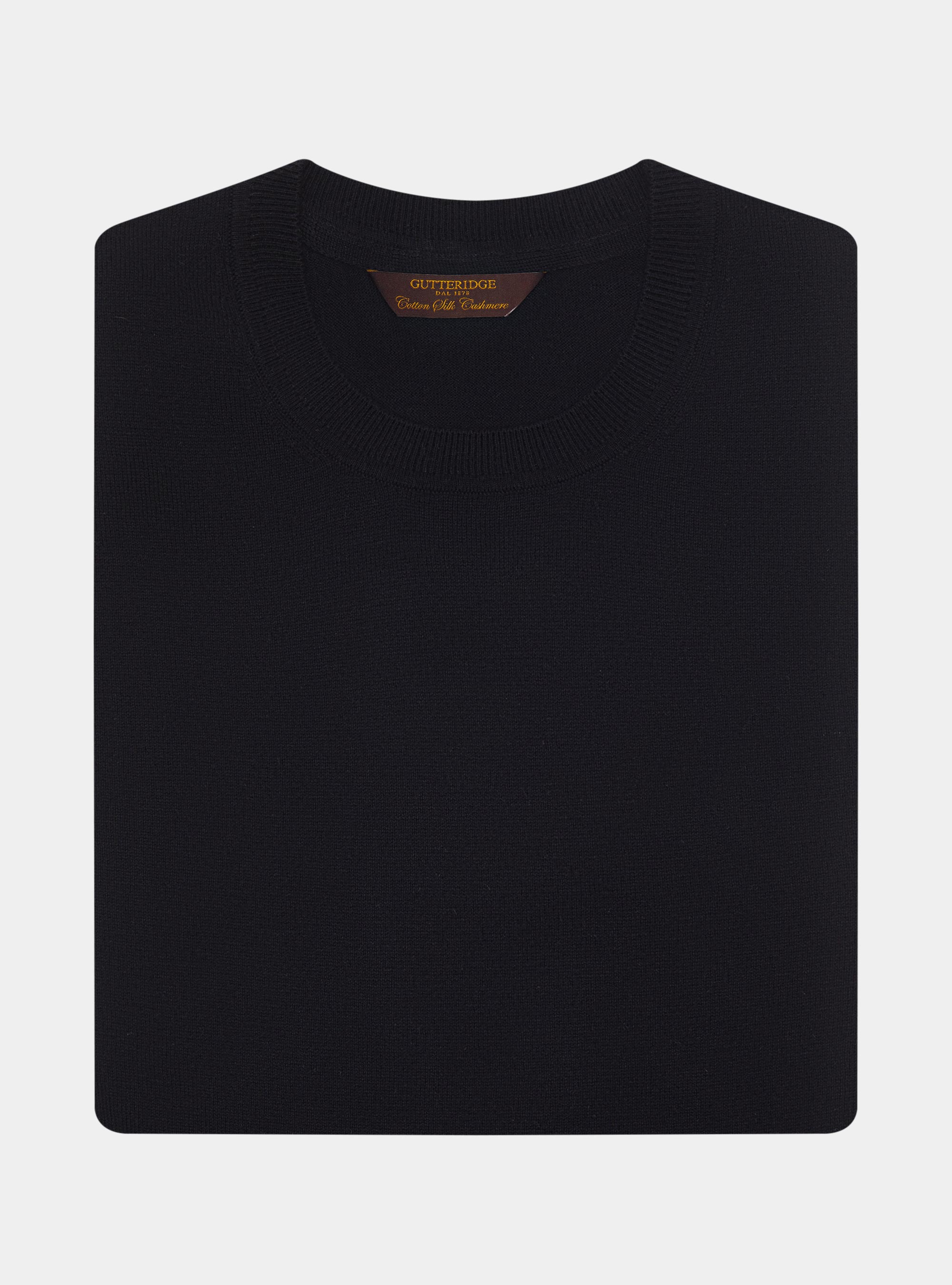 Punto de cuello redondo de algod&oacute;n seda y cachemira, NEGRO