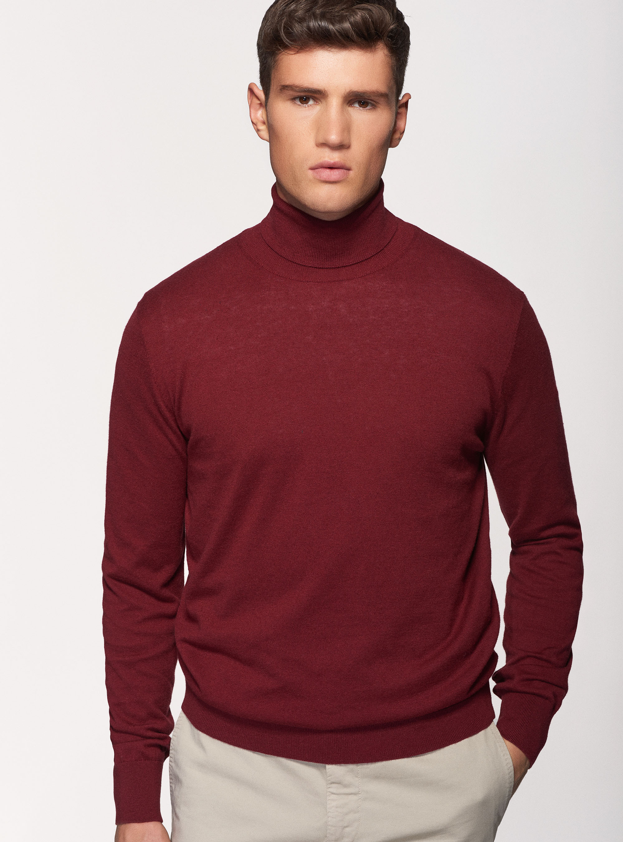 Dolcevita in cotone seta e cashmere, BORDEAUX