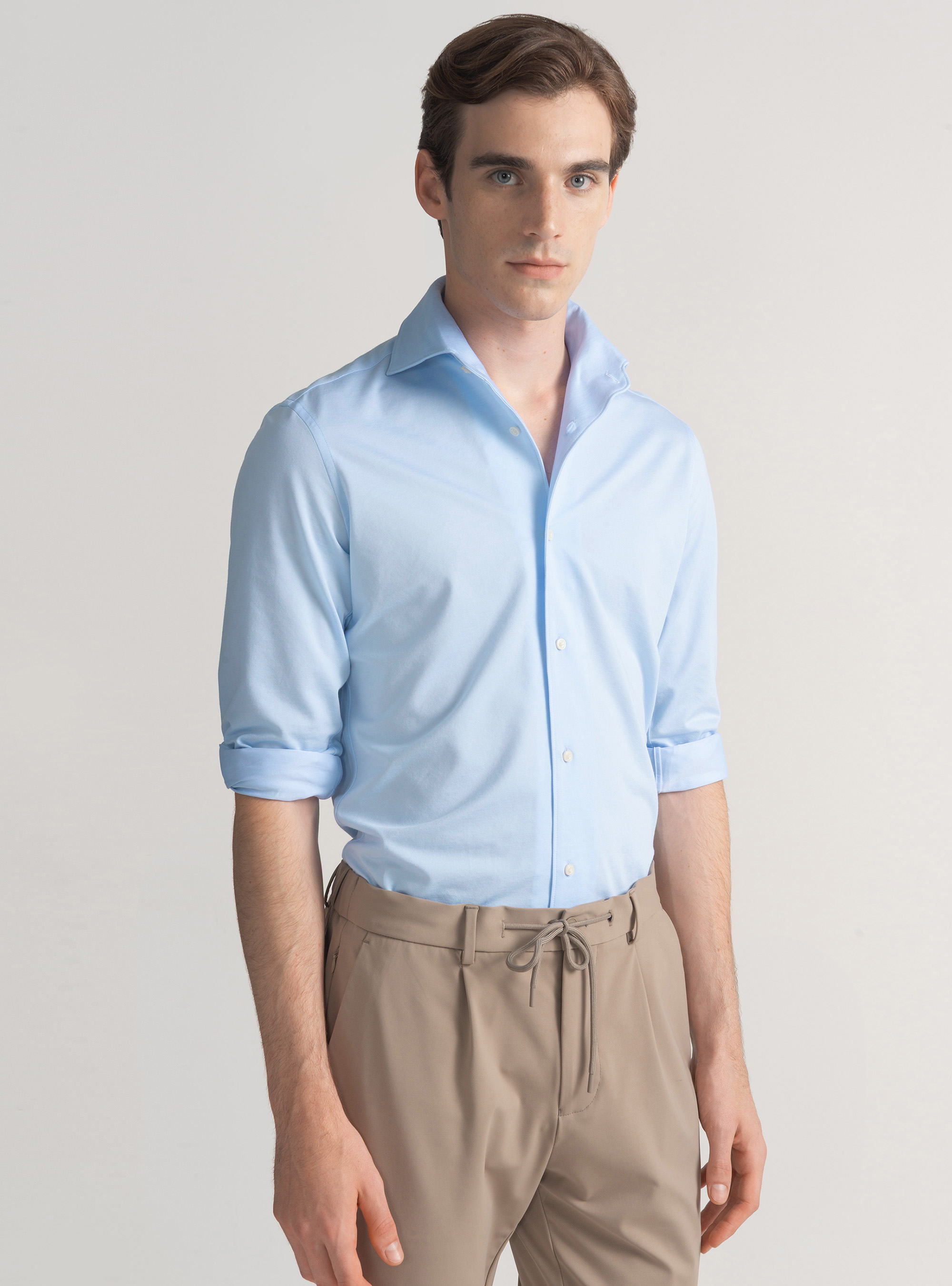 Cotton blend jersey shirt, LIGHT BLUE