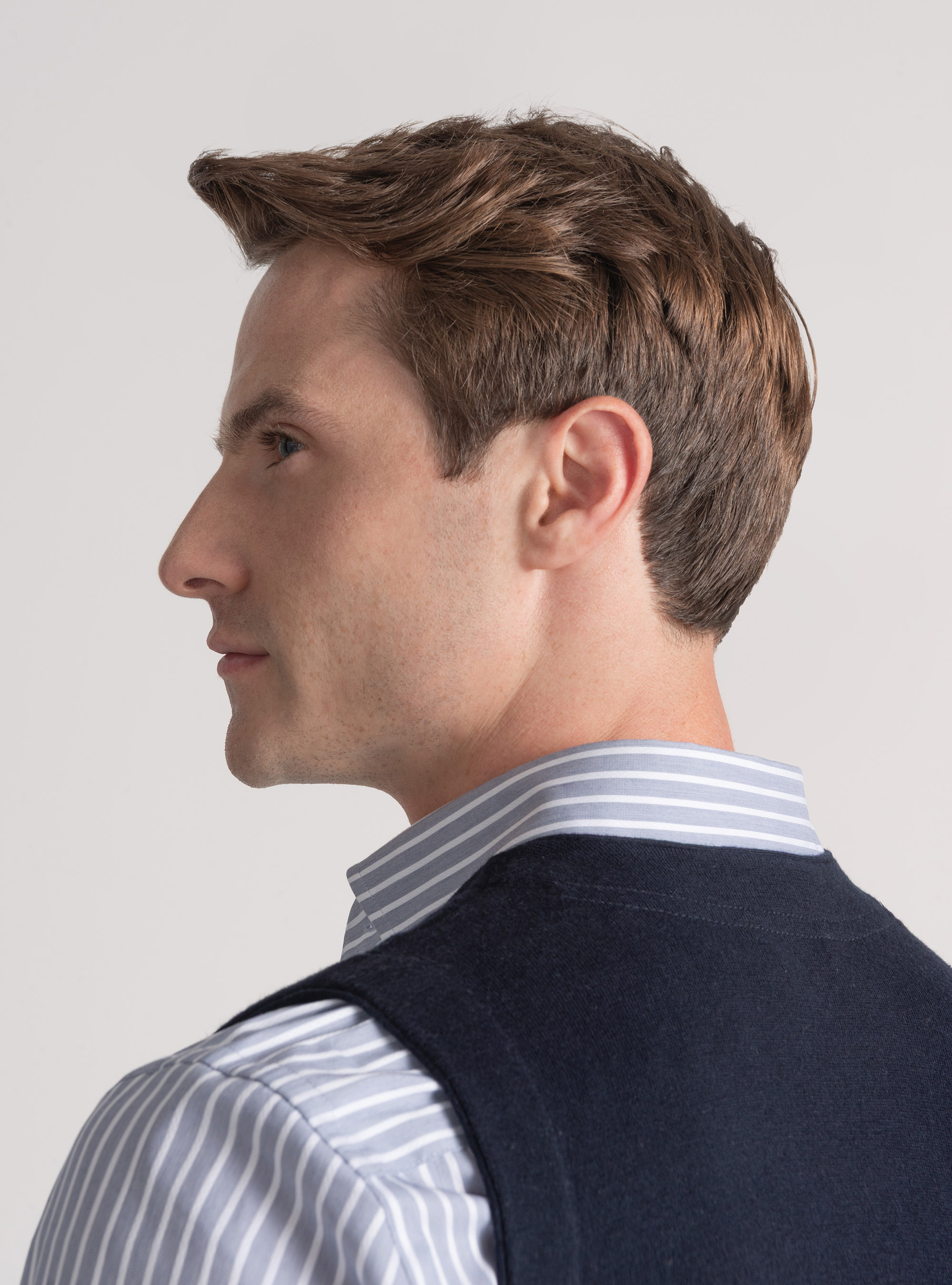 Double-breasted cotton and cashmere knit gilet, NAVY BLUE
