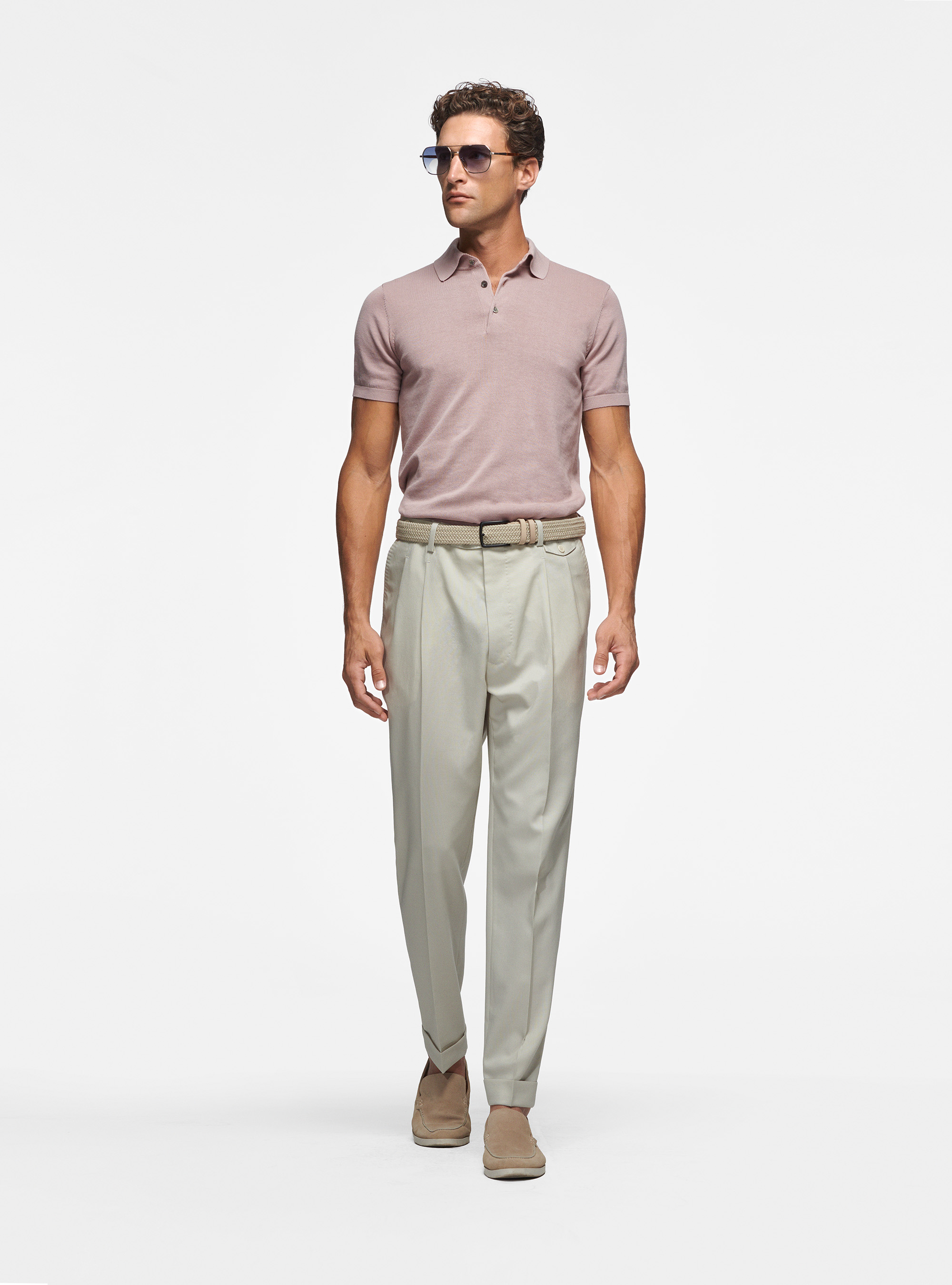 Pantalon à pinces en pure laine, CRÃ ME