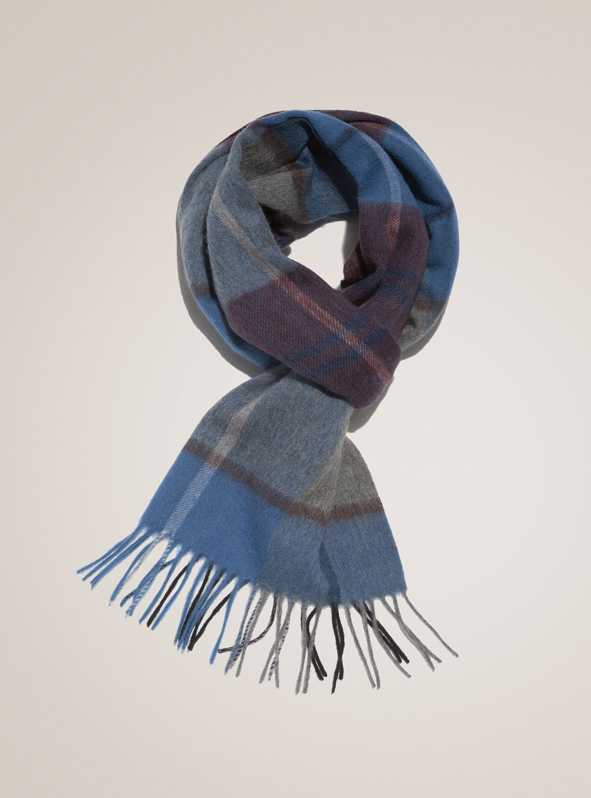 Sciarpa a quadri in lana e cashmere, BLU NAVY