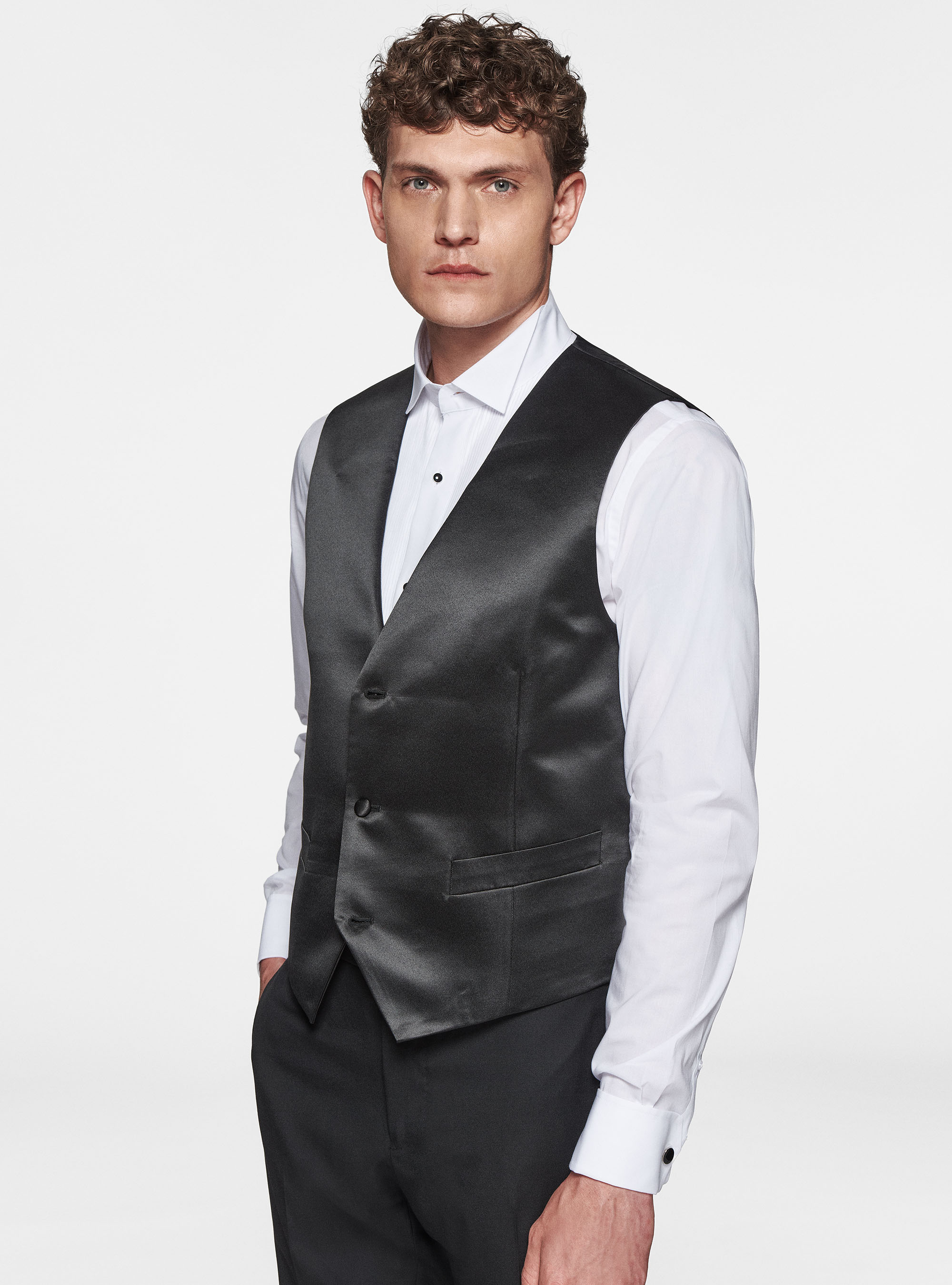 Chaleco smoking de raso, NEGRO
