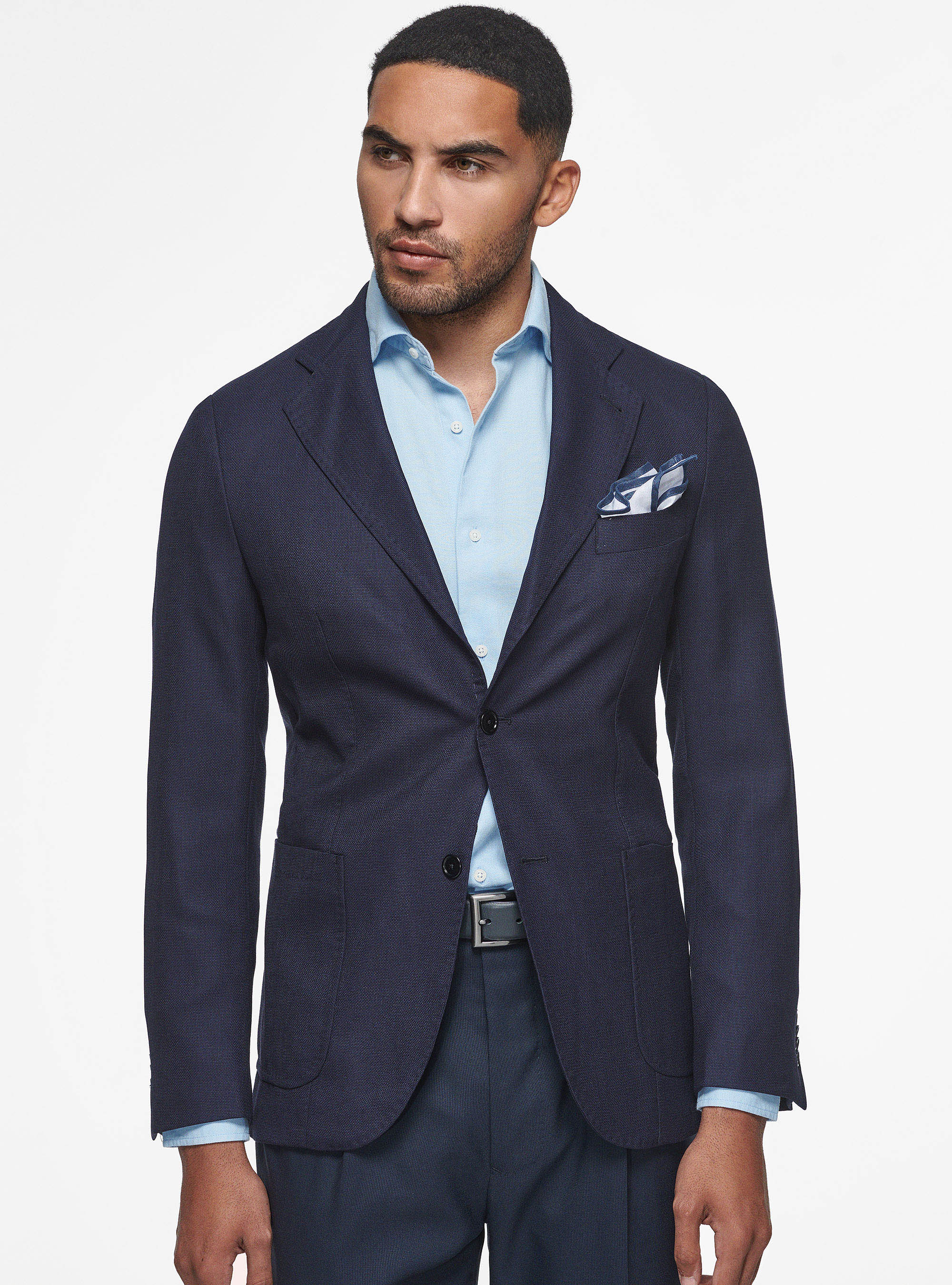 Micro-textured wool blazer, NAVY BLUE