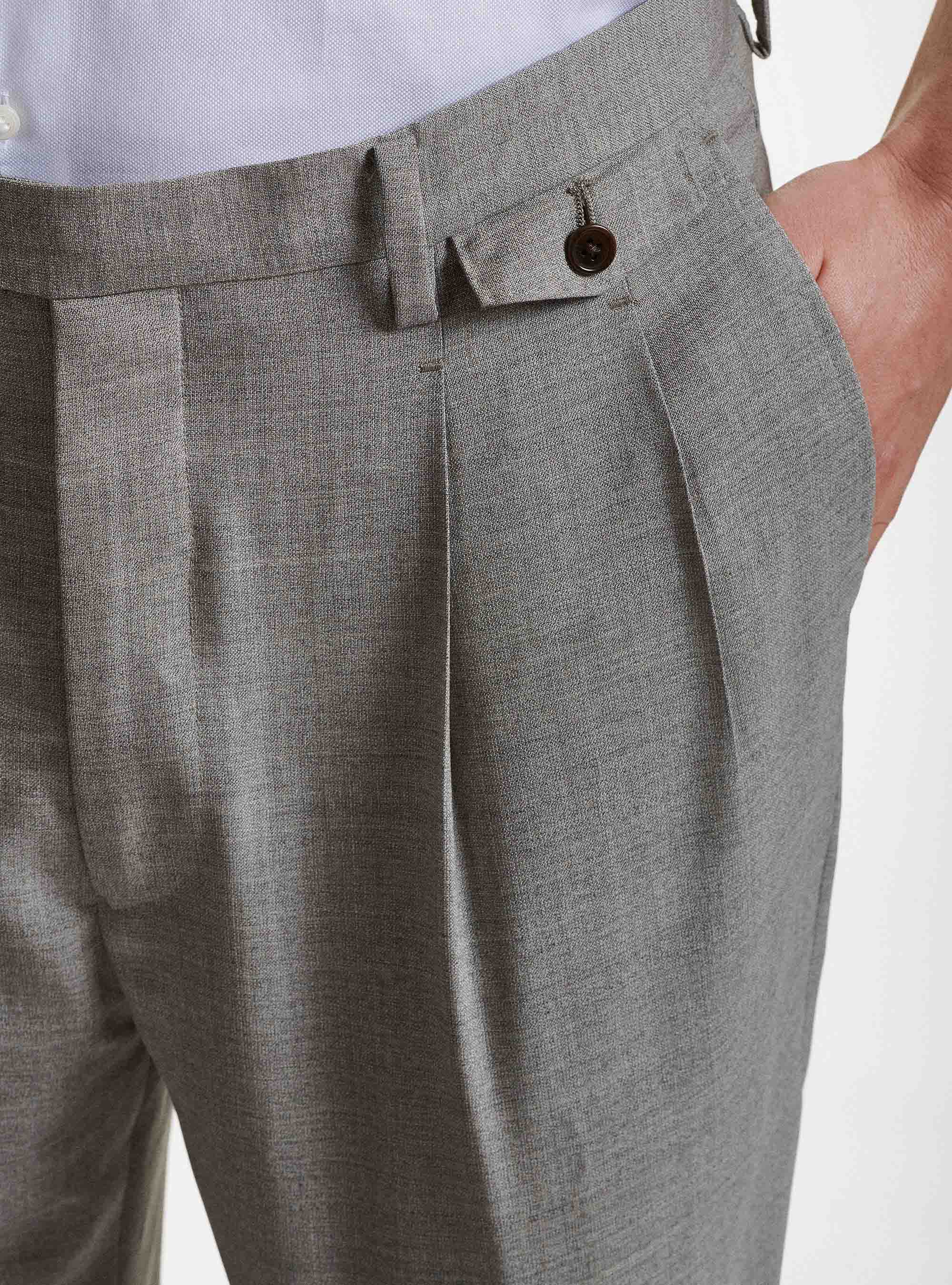 Pantaloni con pinces in pura lana Vitale Barberis Canonico, ECRU