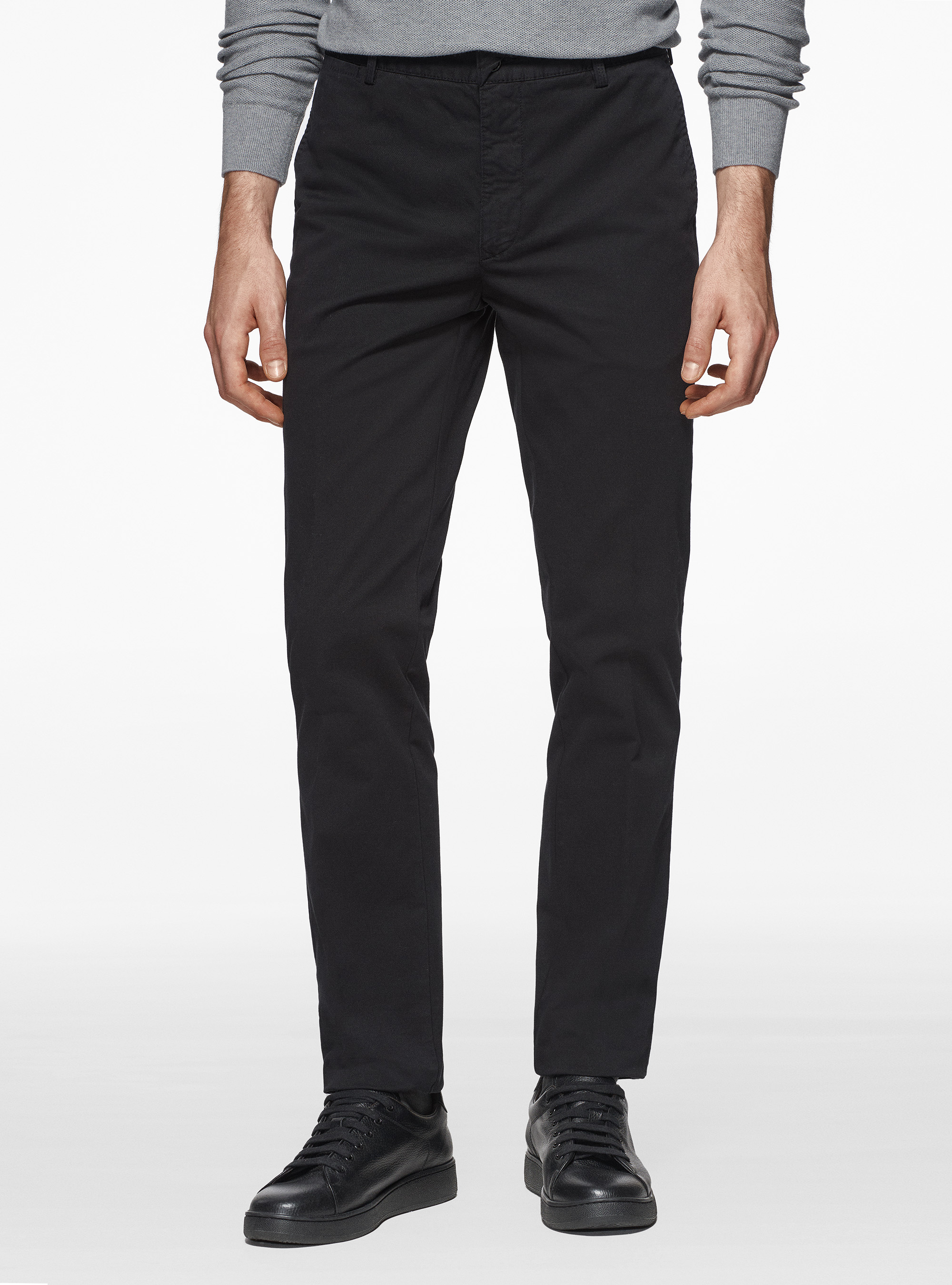 Pantaloni chino slim fit in twill stretch, NERO
