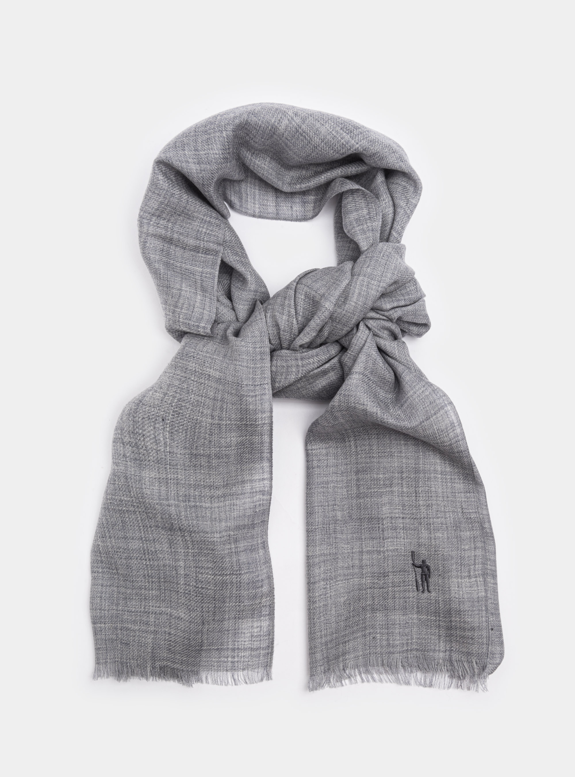 Sciarpa in lana con ricamo in contrasto, GRIGIO CHIARO MELANGE