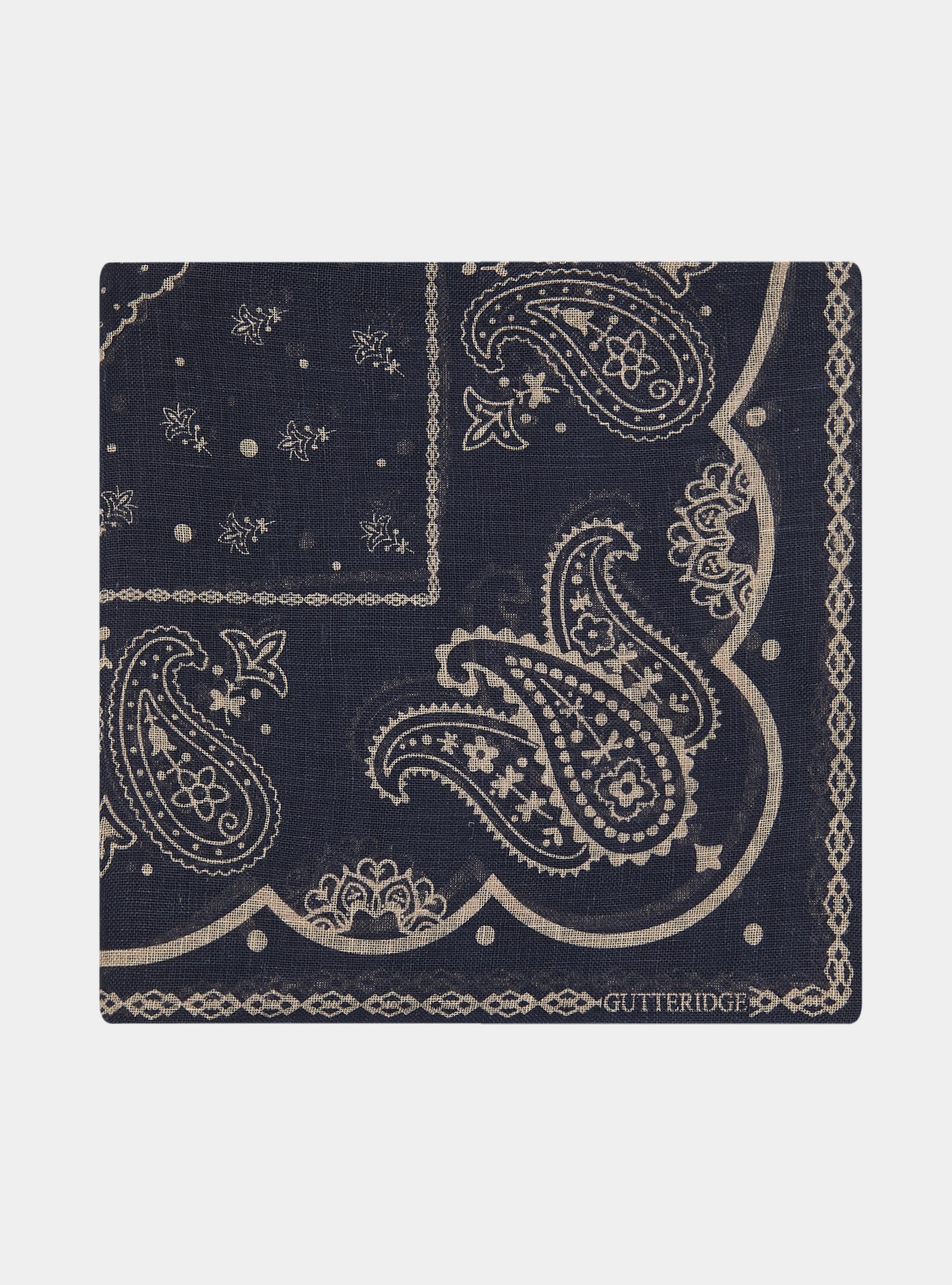 Foulard en lin imprim&eacute;, BLEU MARINE