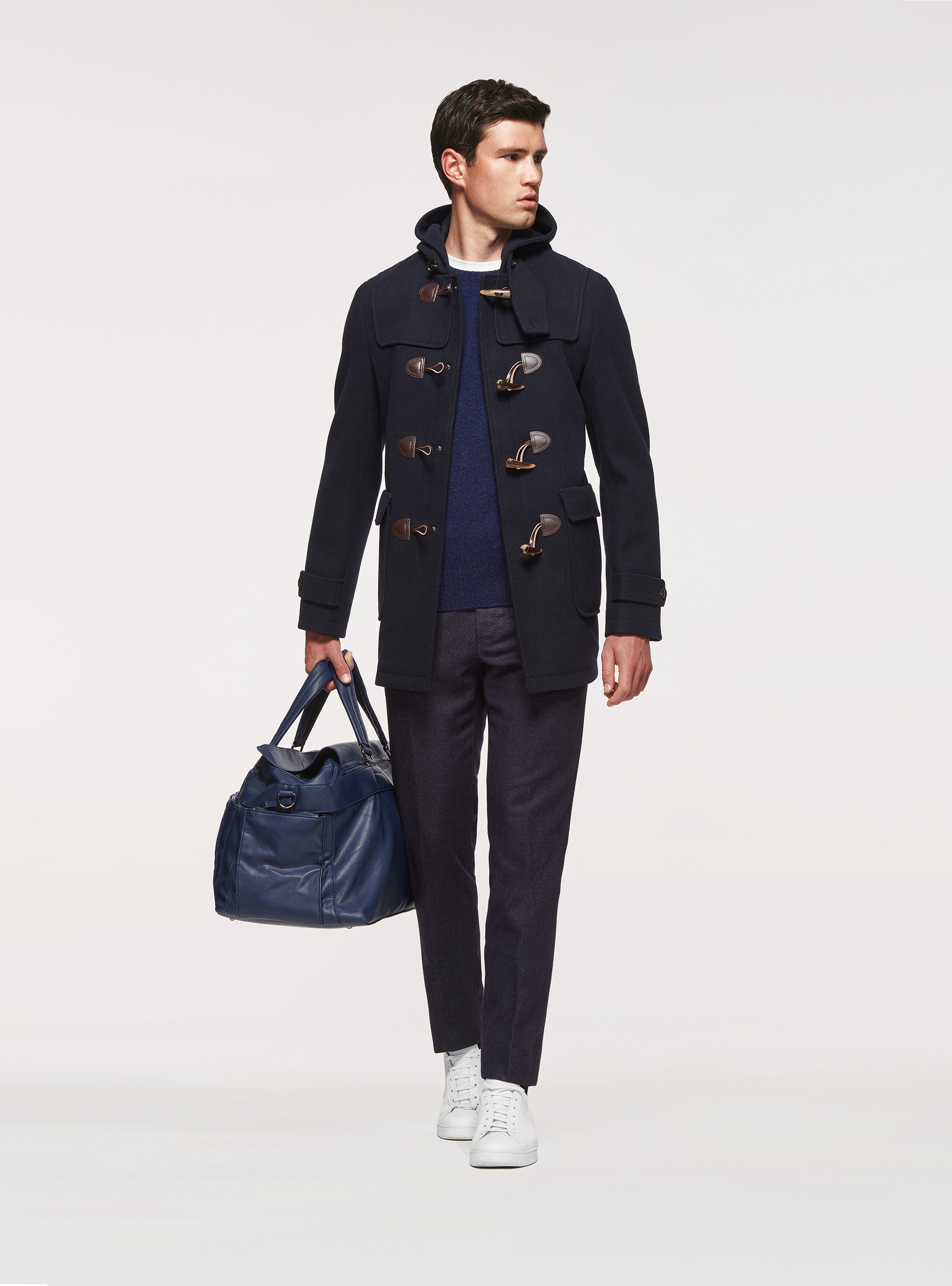 Montgomery con cappuccio in misto lana, BLU NAVY
