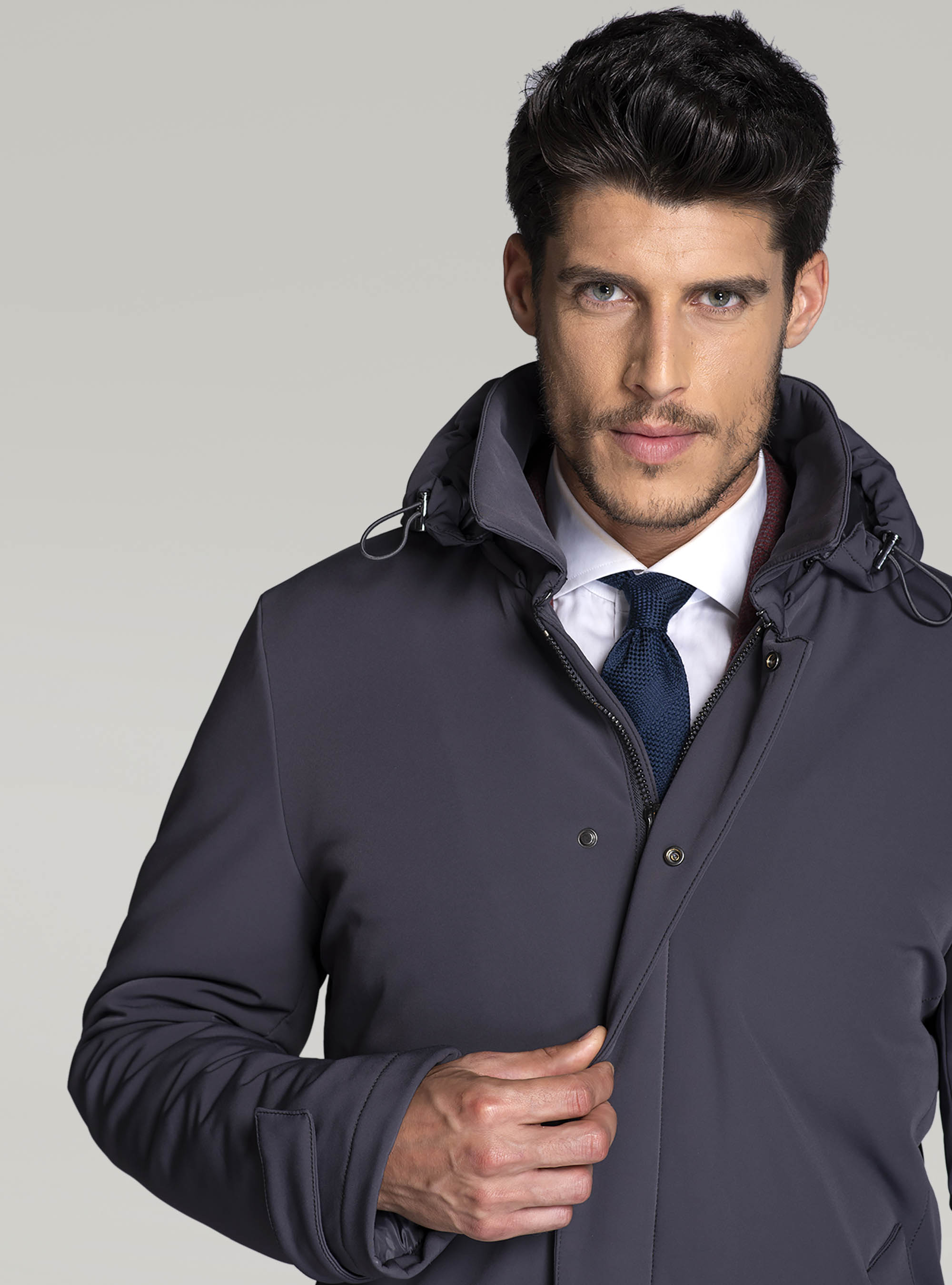 Giubbotto tecnico con cappuccio, GRIGIO CHIARO MELANGE