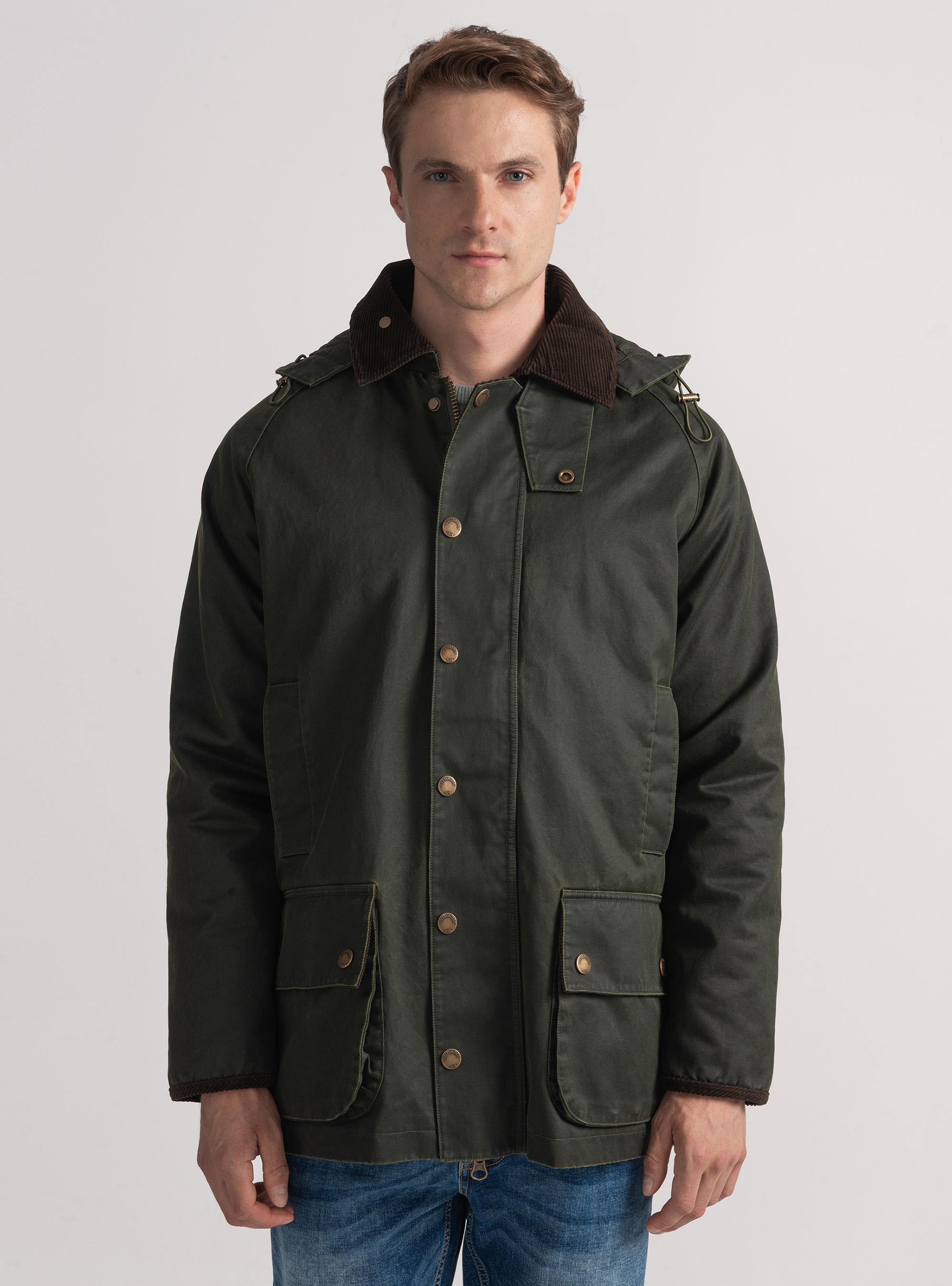 Giacca cerata in misto cotone, VERDE