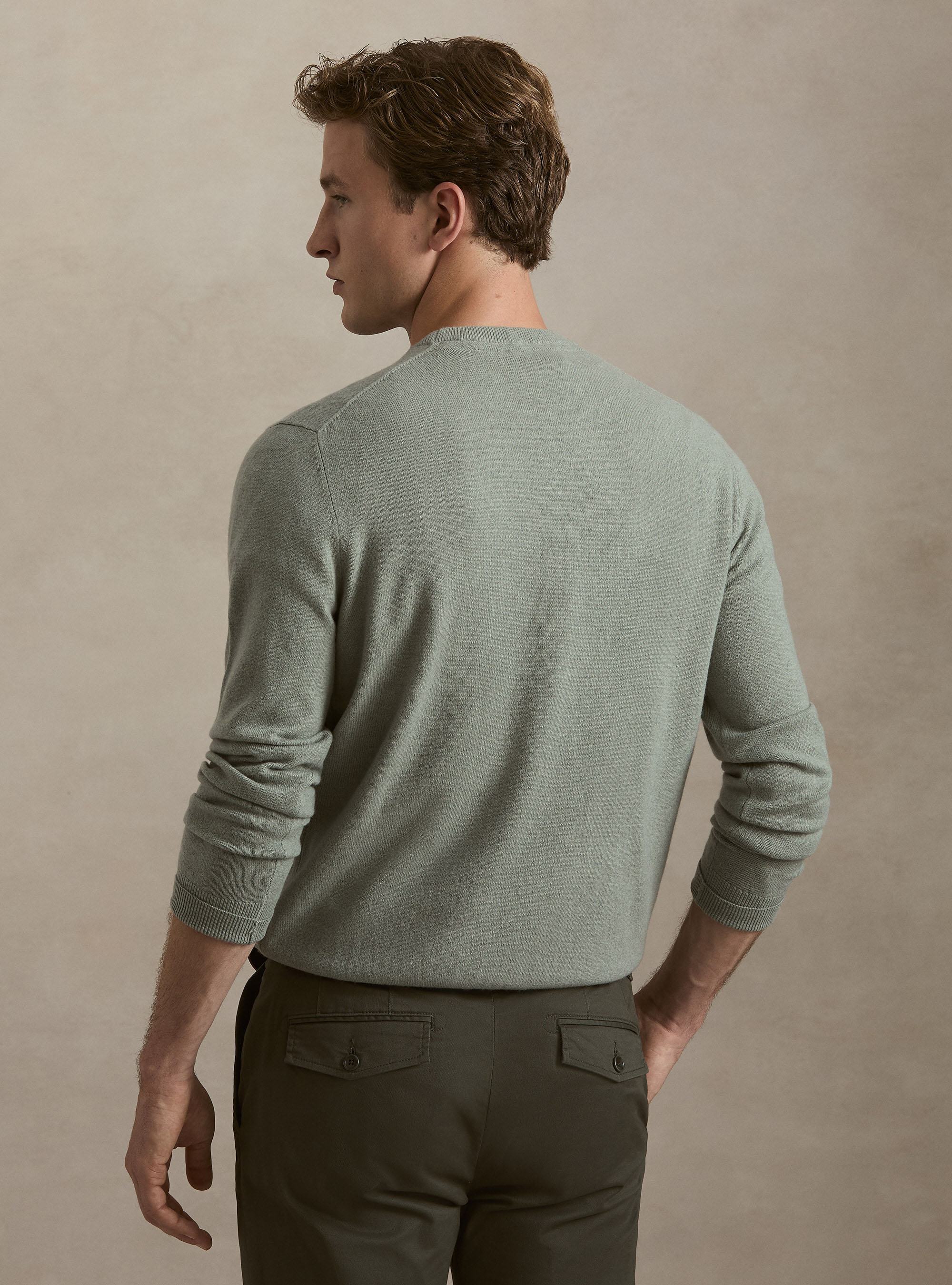 Lambswool and cashmere crewneck sweater, VERDE GIADA 0655C