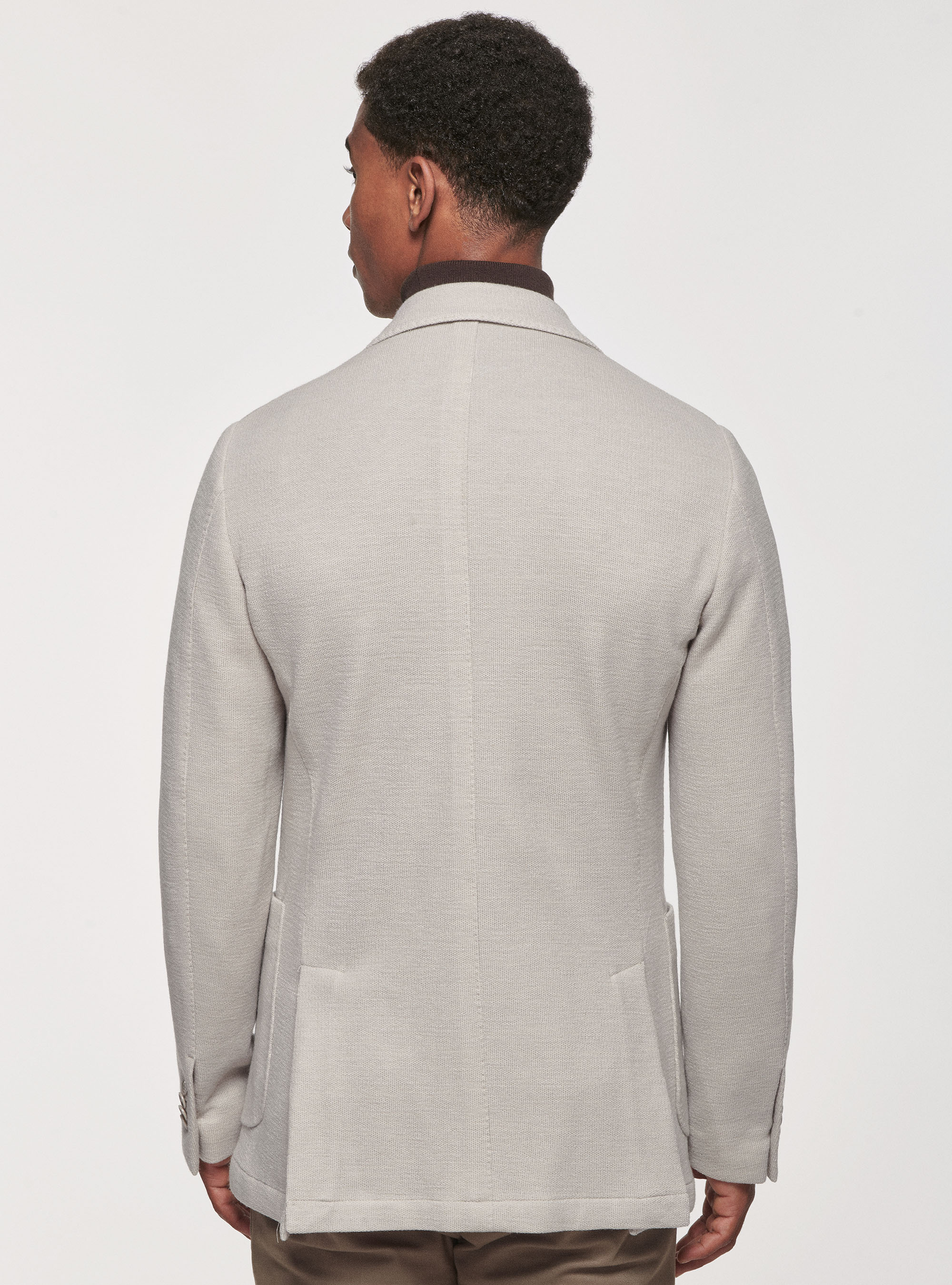 Giacca sfoderata in jersey di lana e cotone, PANNA