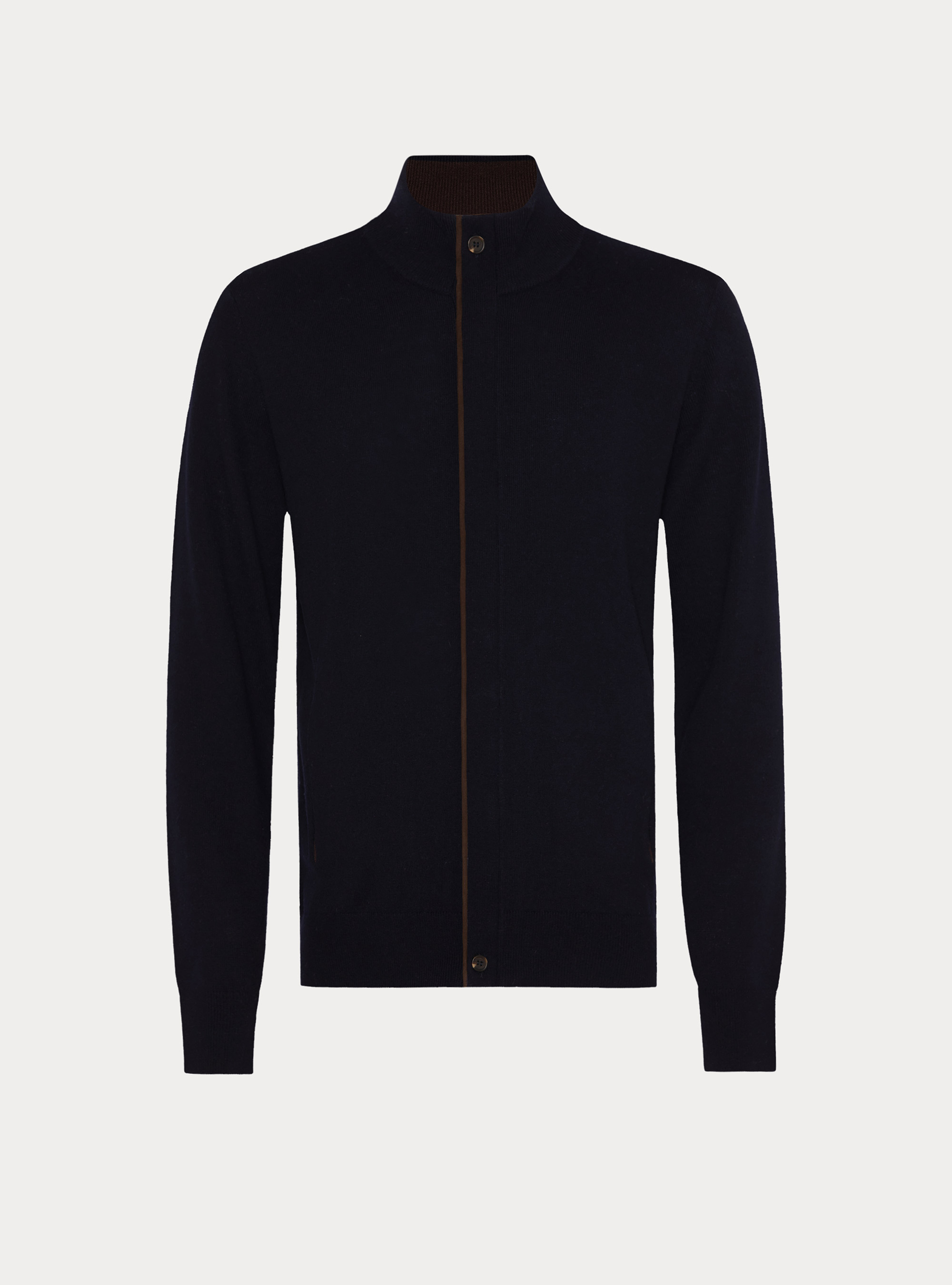 Gilet zipp&eacute; in laine d'agneau et cachemire, BLEU MARINE