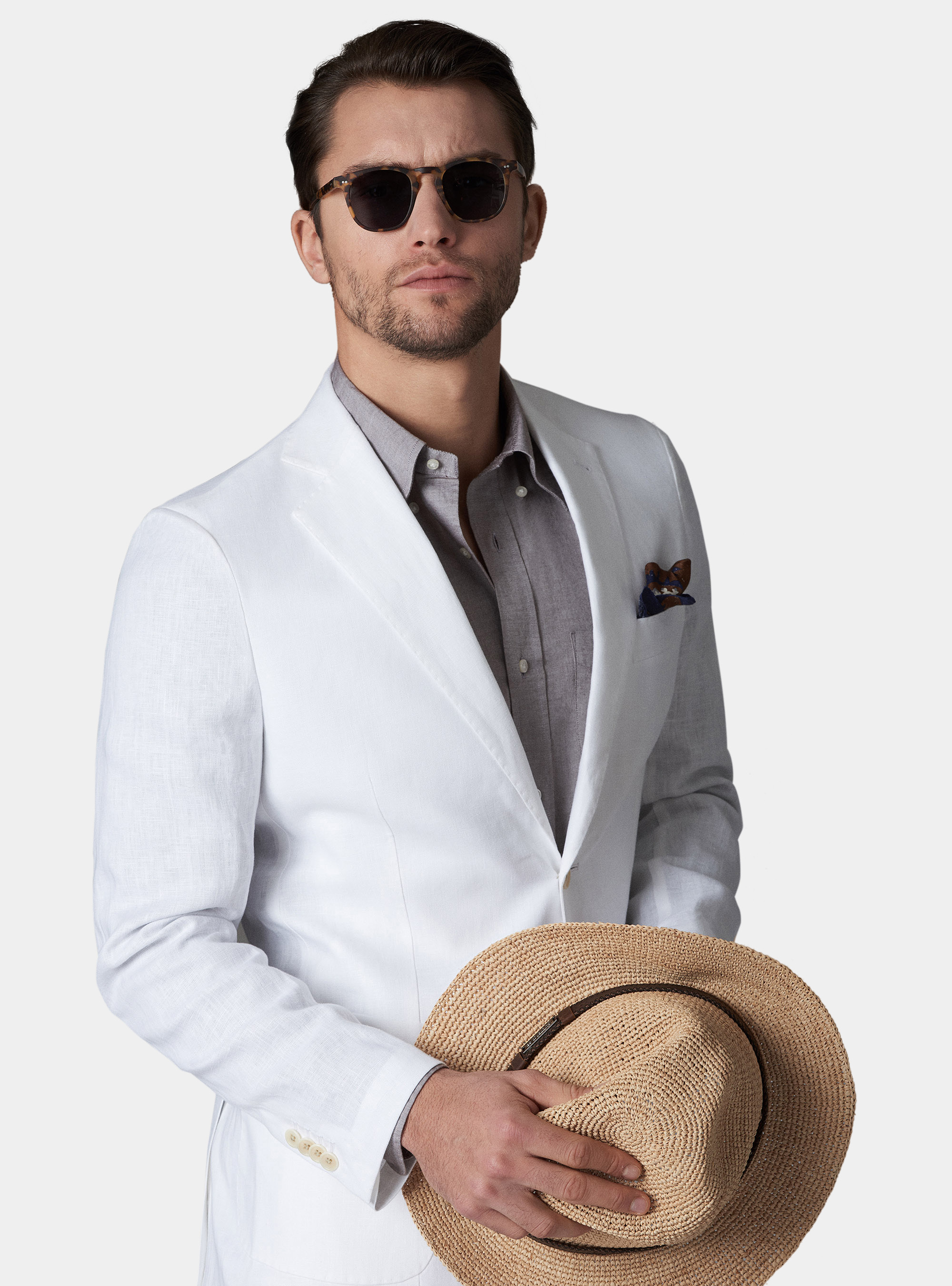 Giacca per abito in lino ritorto con tasche a toppa, BIANCO