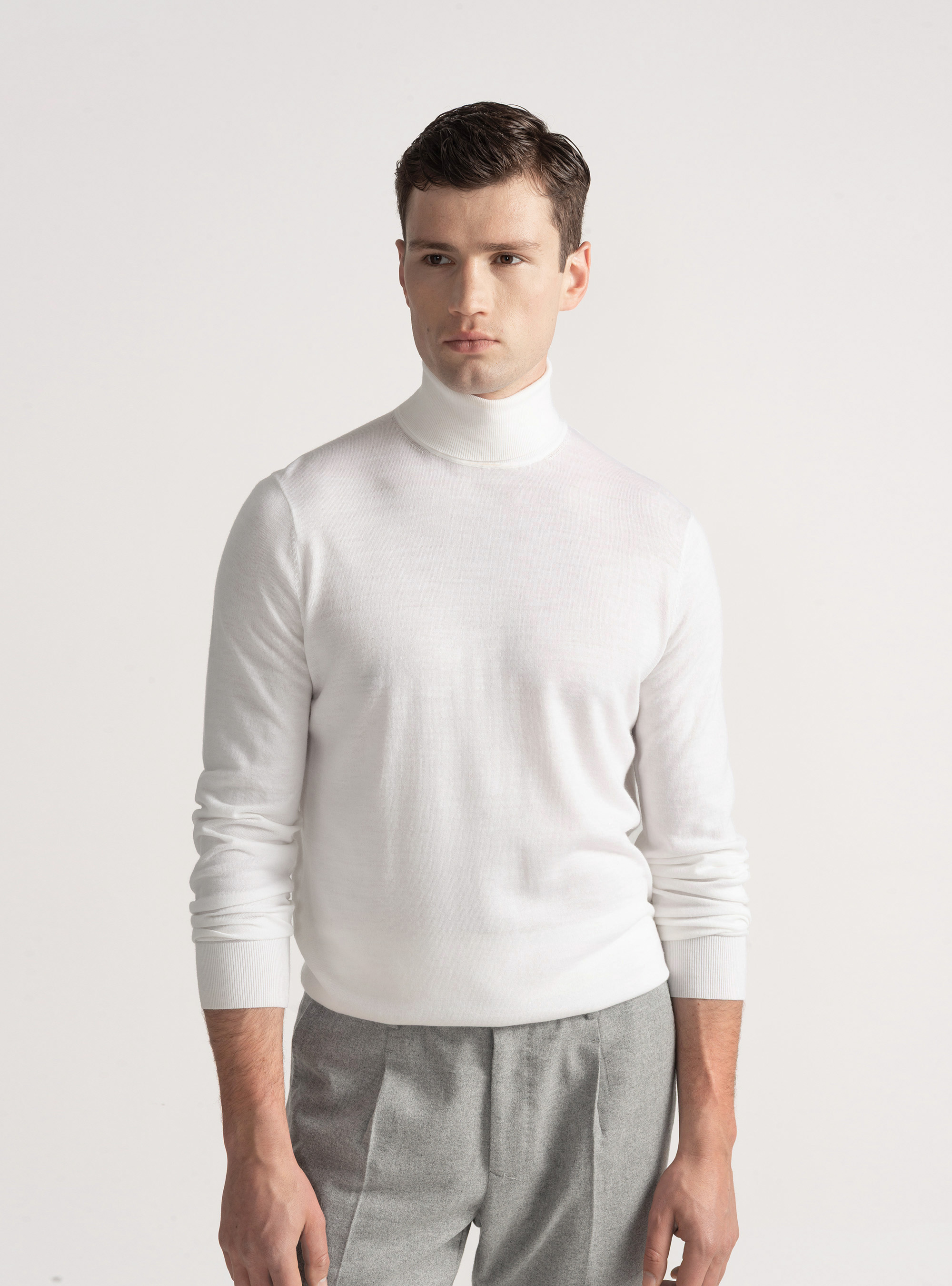 Turtleneck in pure extra-fine merino wool, WHITE
