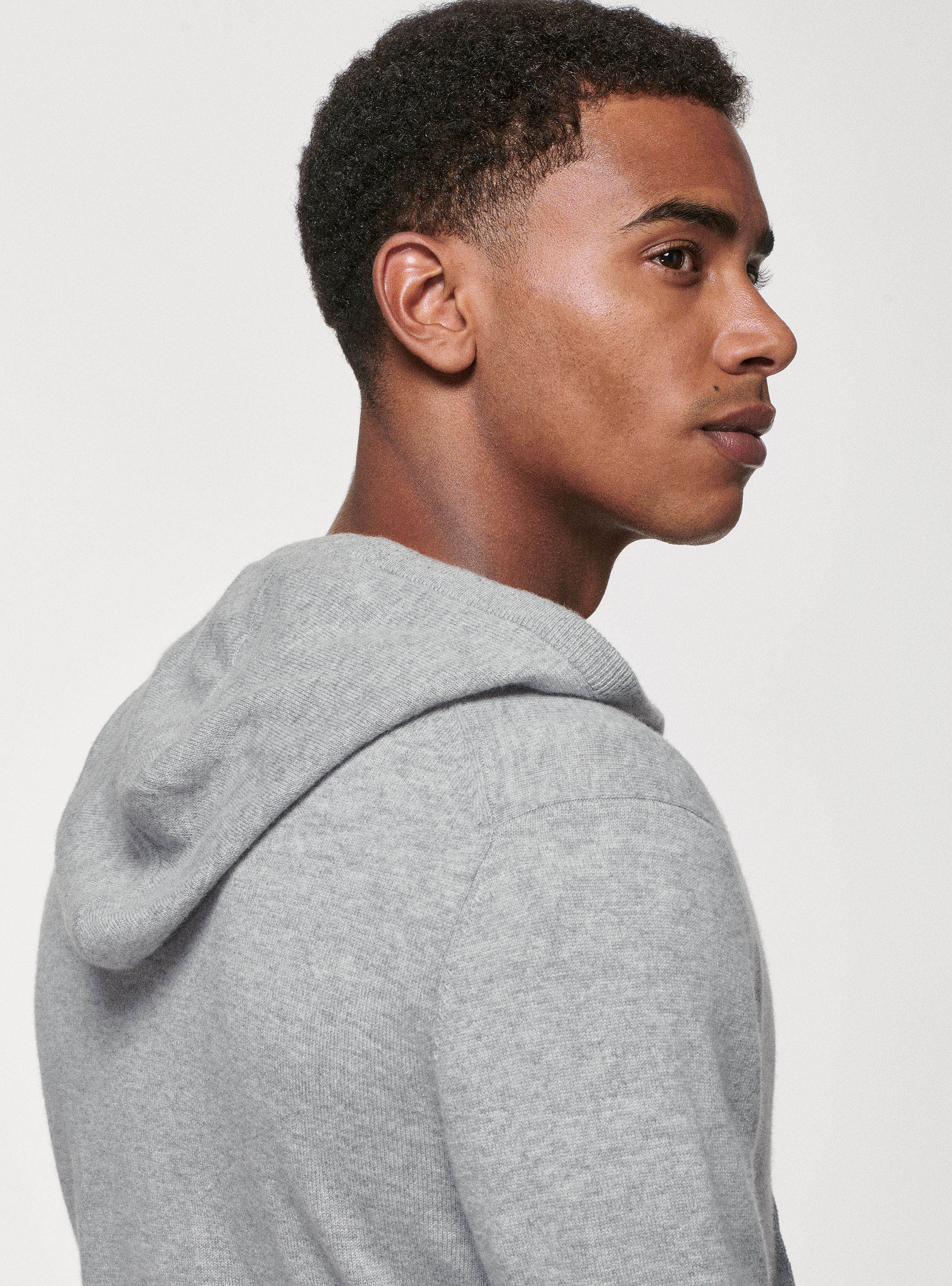 Maglia con zip e cappuccio in lana lambswool e cashmere, GRIGIO MELANGE 0151C