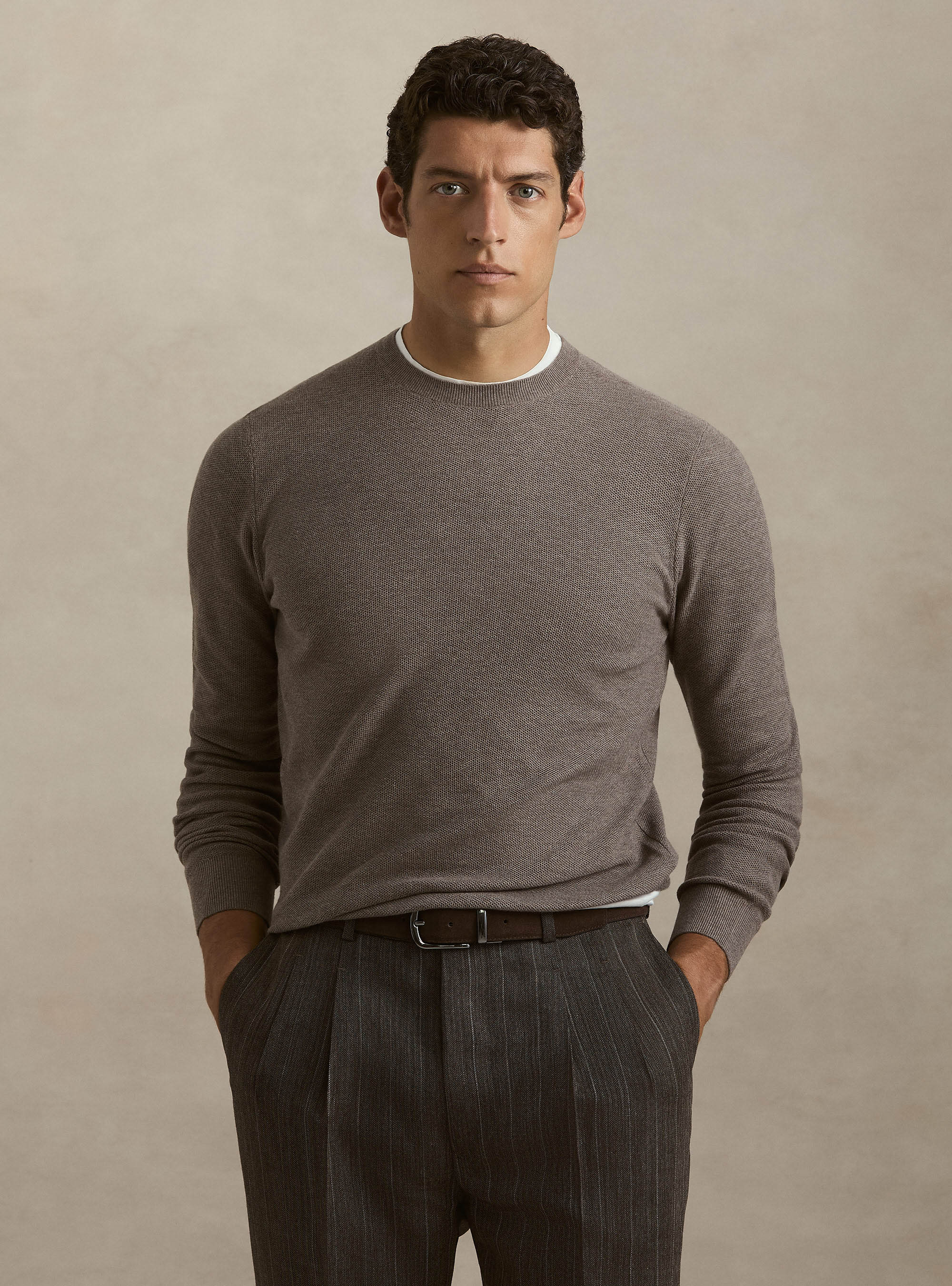 Girocollo in maglia nido d'ape in cotone cashmere, BARRO