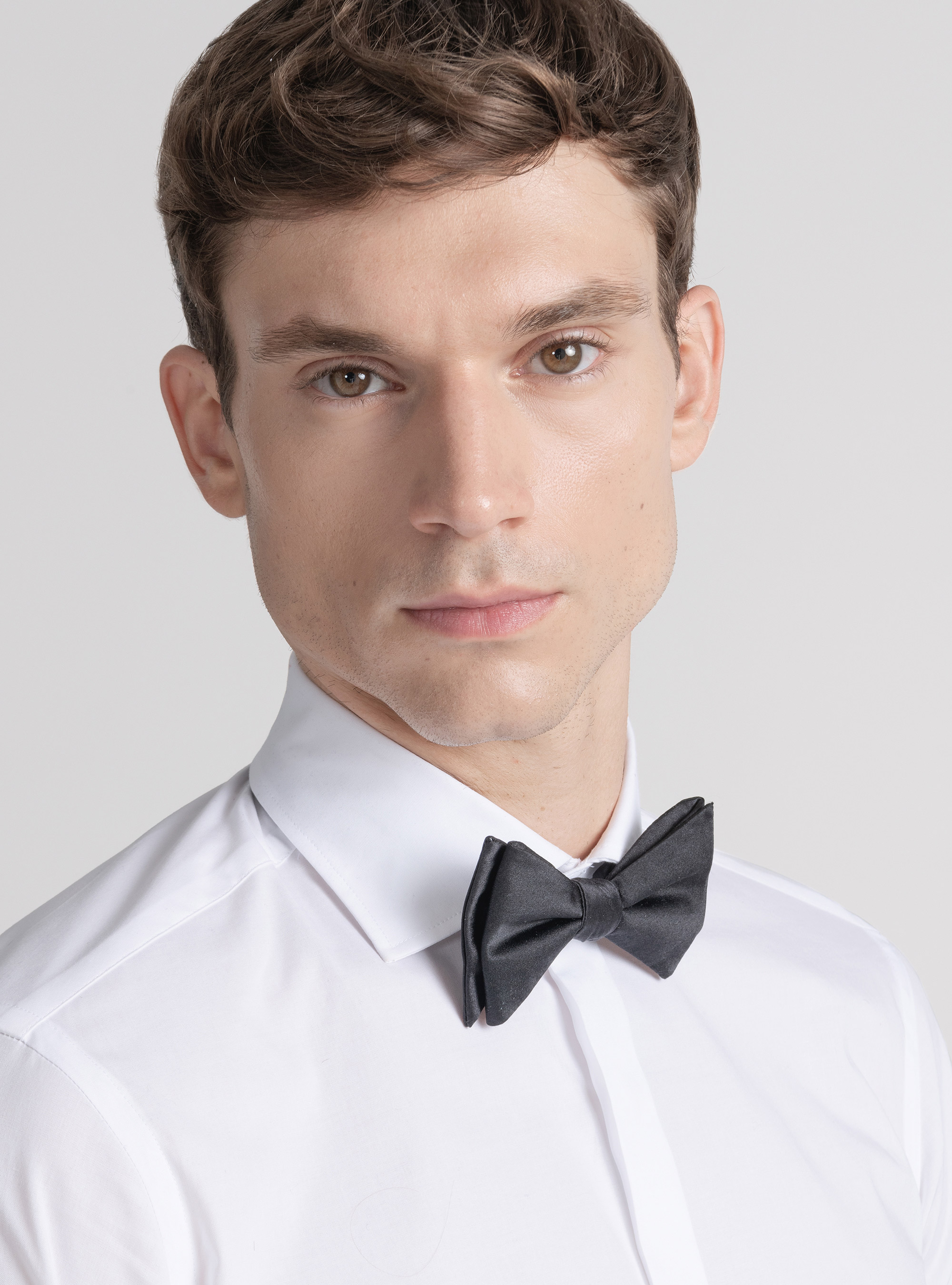 Stretch poplin smoking shirt with cufflinks, WHITE