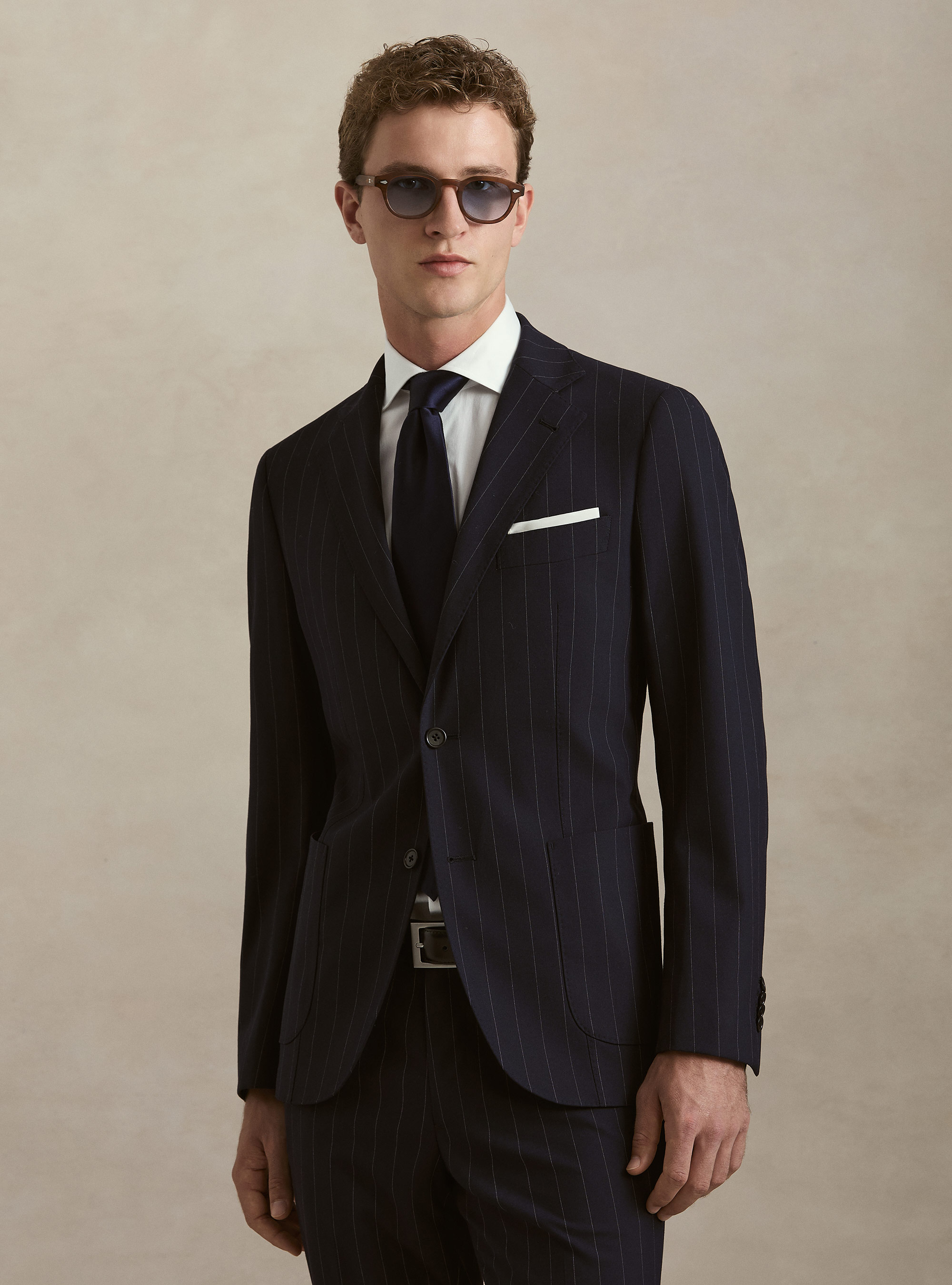 Americana de un solo pecho para traje a rayas, AZUL MARINO