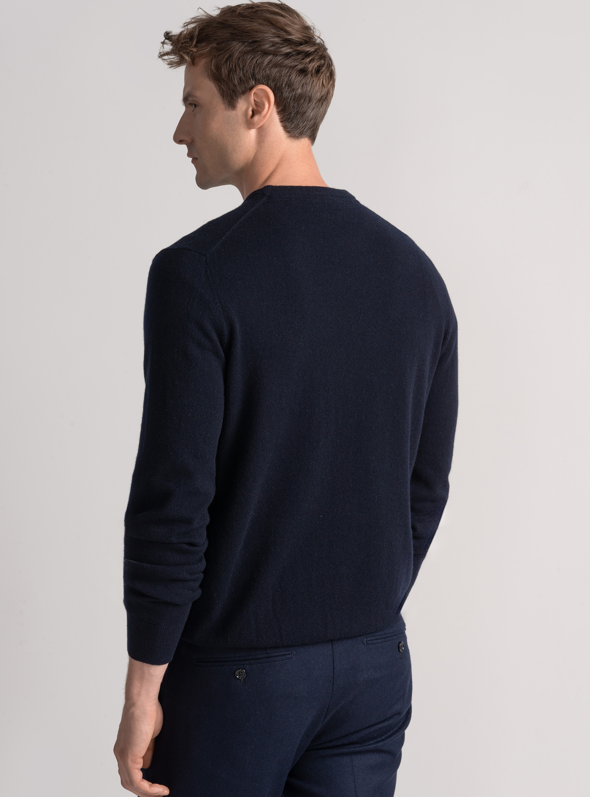 Punto de cachemira con cuello redondo, AZUL MARINO