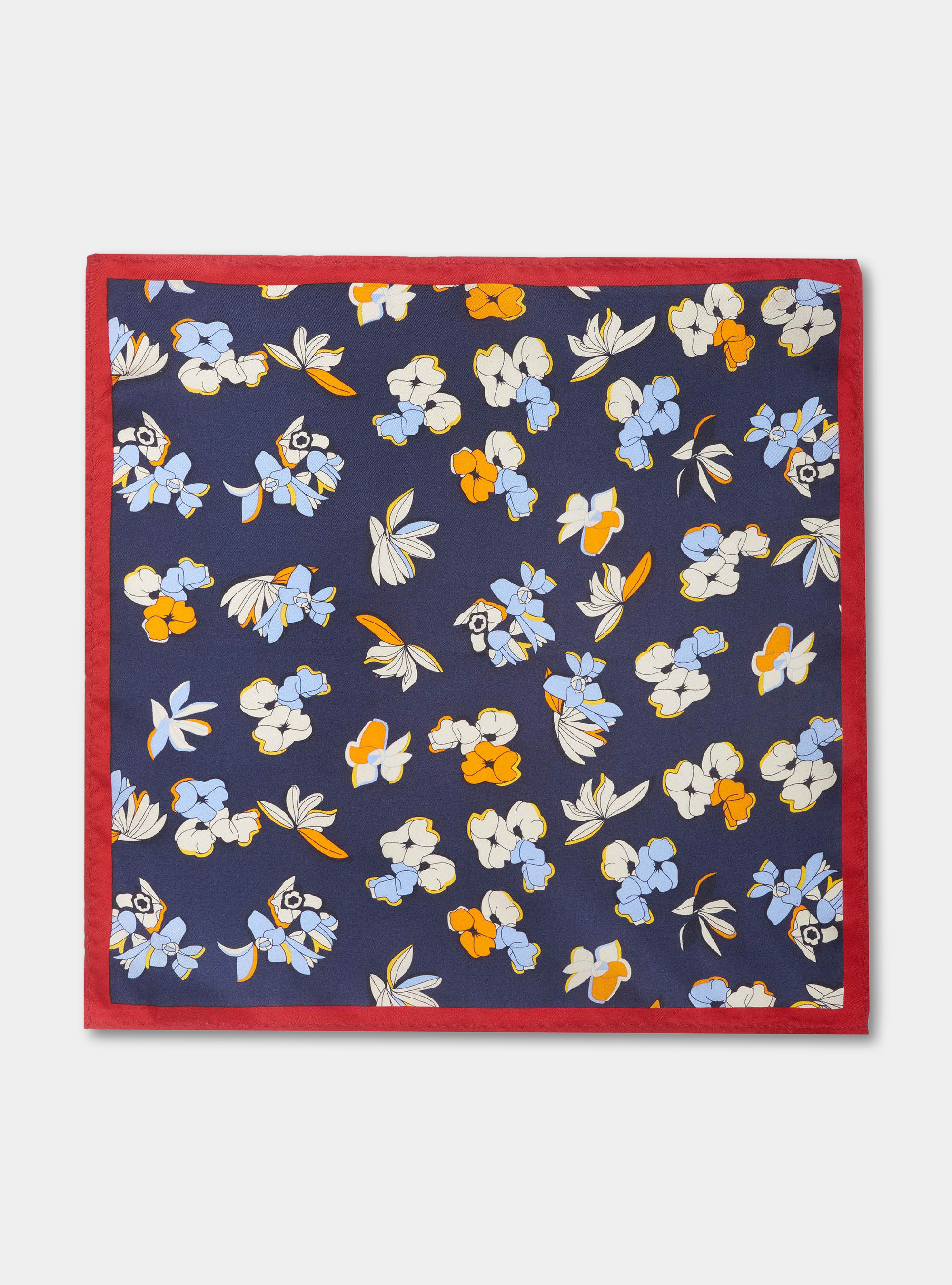 Pochette fantasia floreale in seta stampata, BLU NAVY