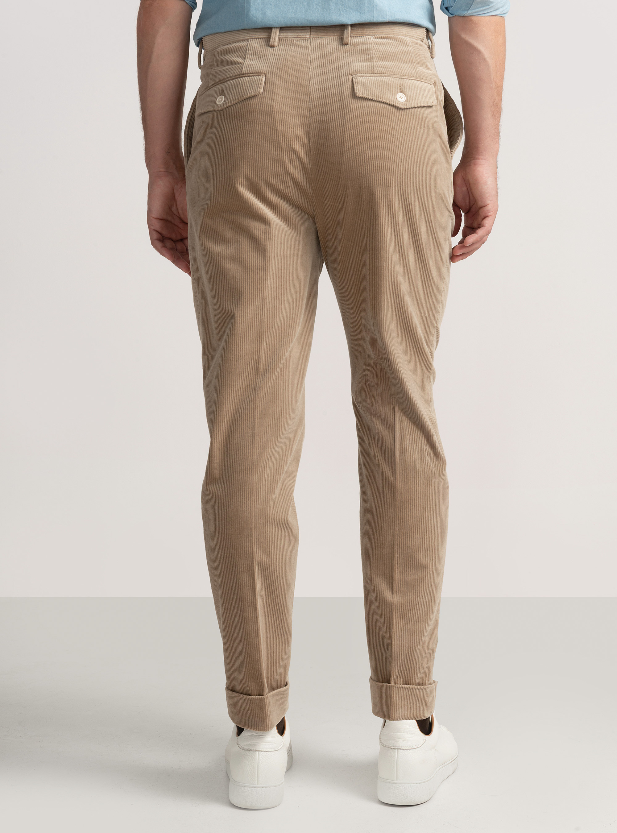 Pantaloni con pince in velluto stretch Duca Visconti di Modrone, SABBIA