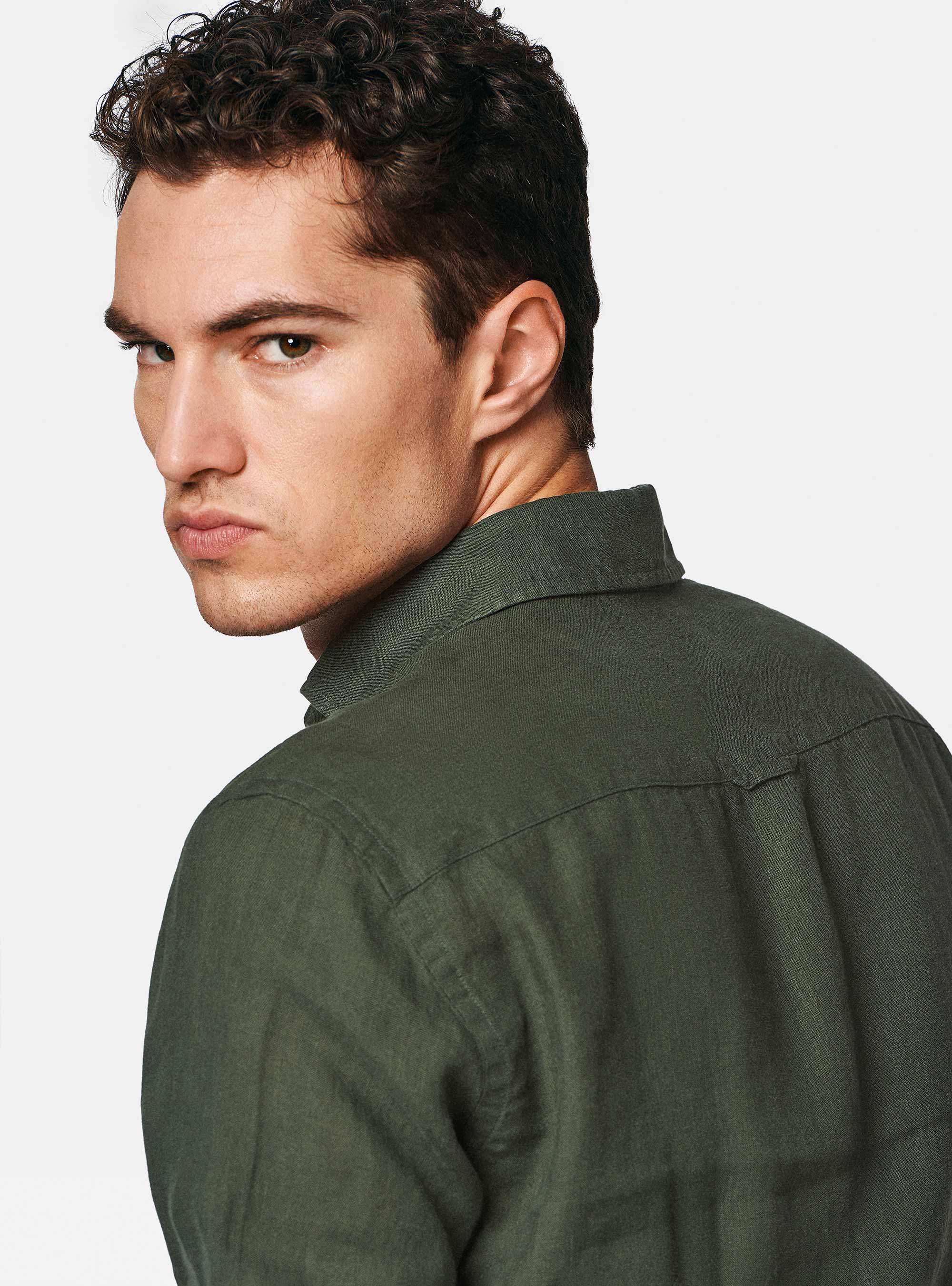Camicia in puro lino, VERDE
