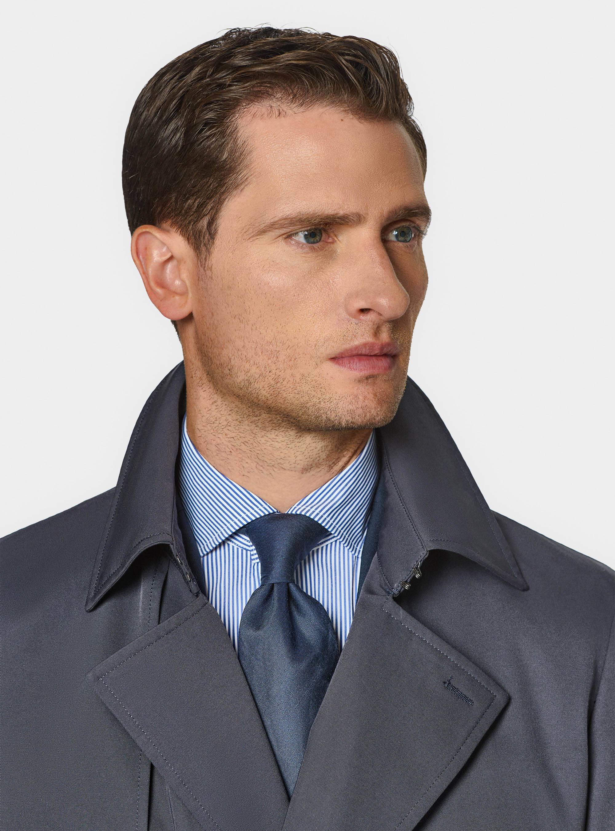 Cotton twill trench coat, NAVY BLUE
