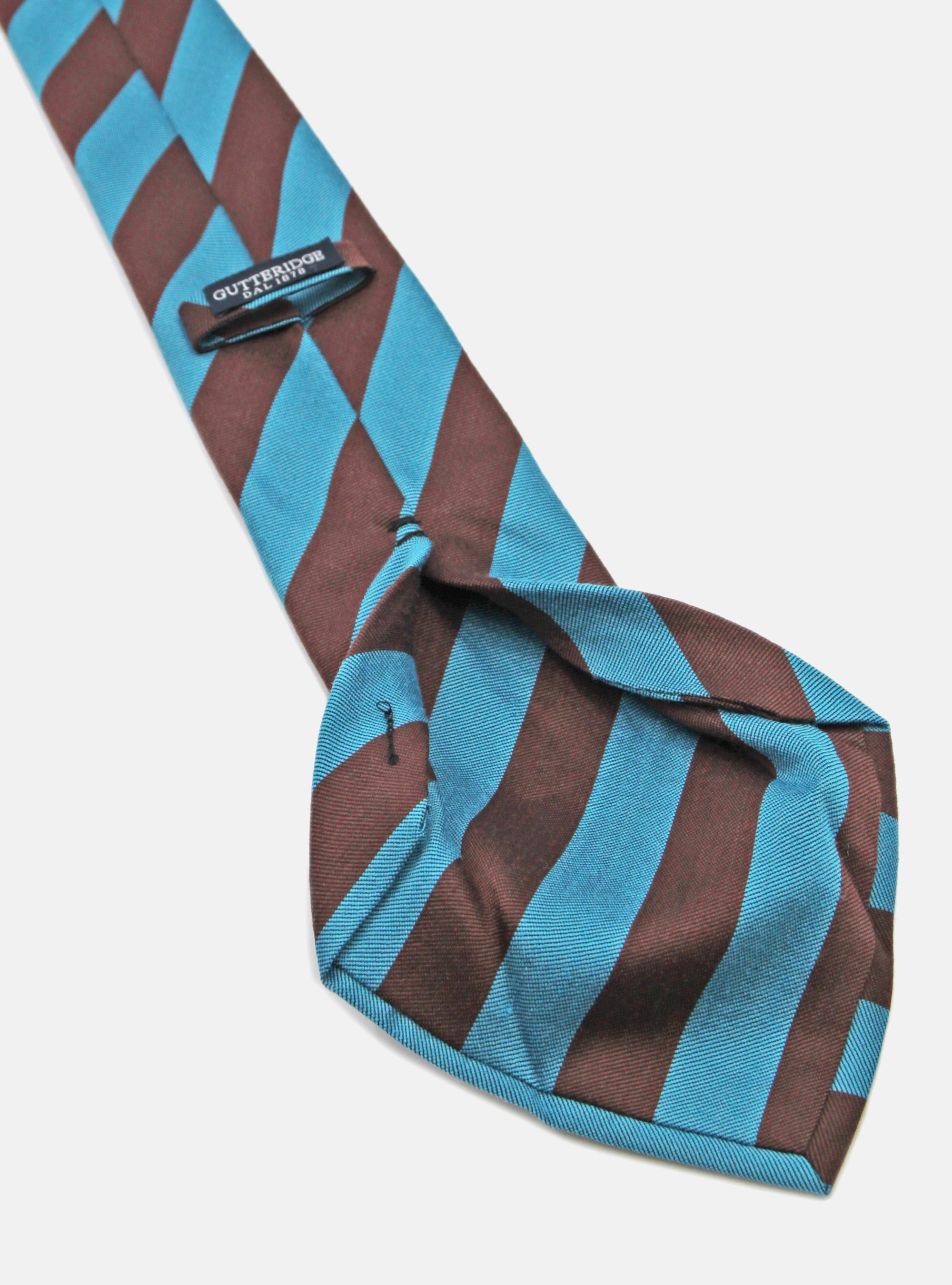 Cravatta 5 pieghe in lana e seta con righe, MARRONE