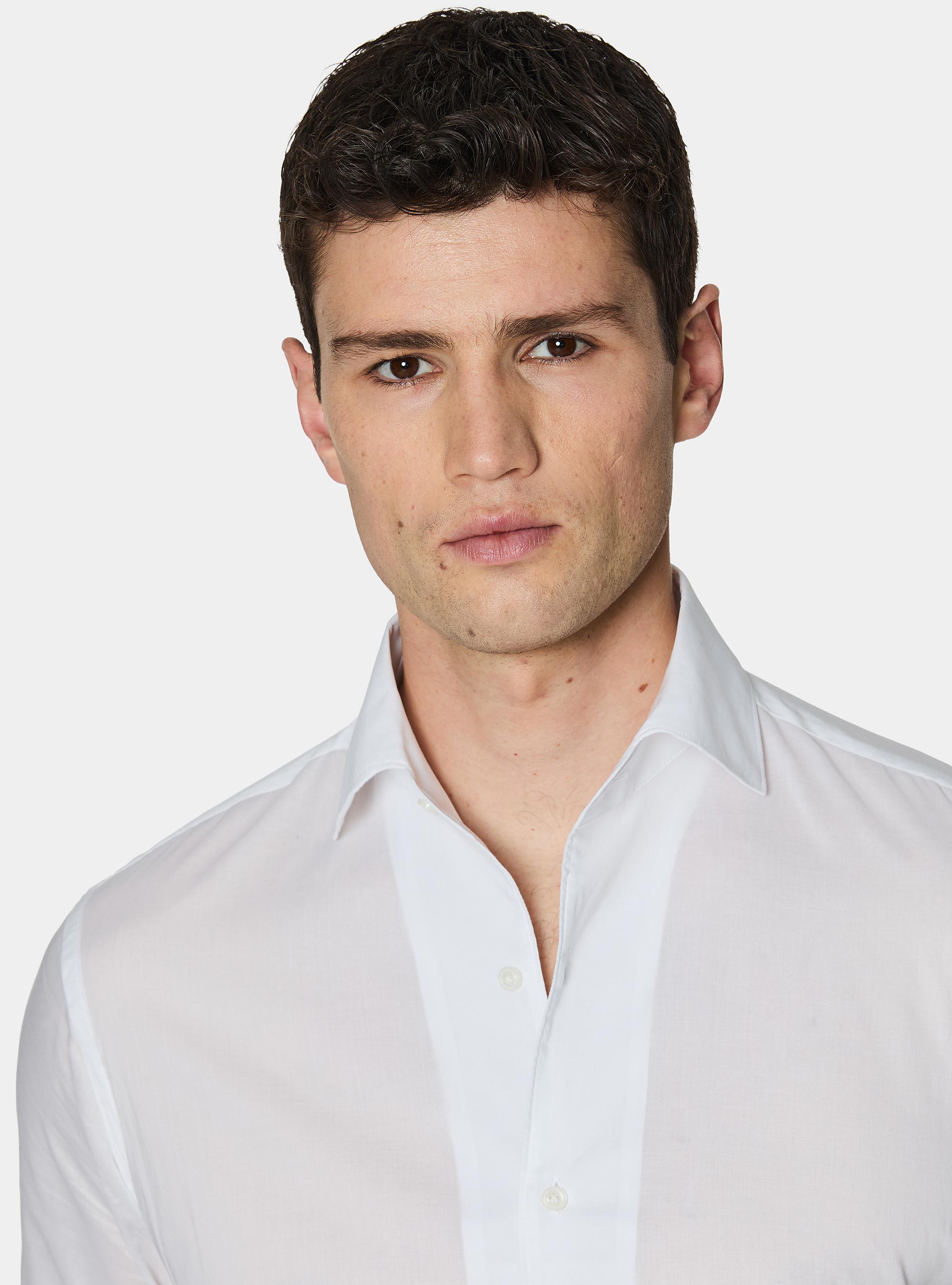 Cotton shirt with placket, WHITE