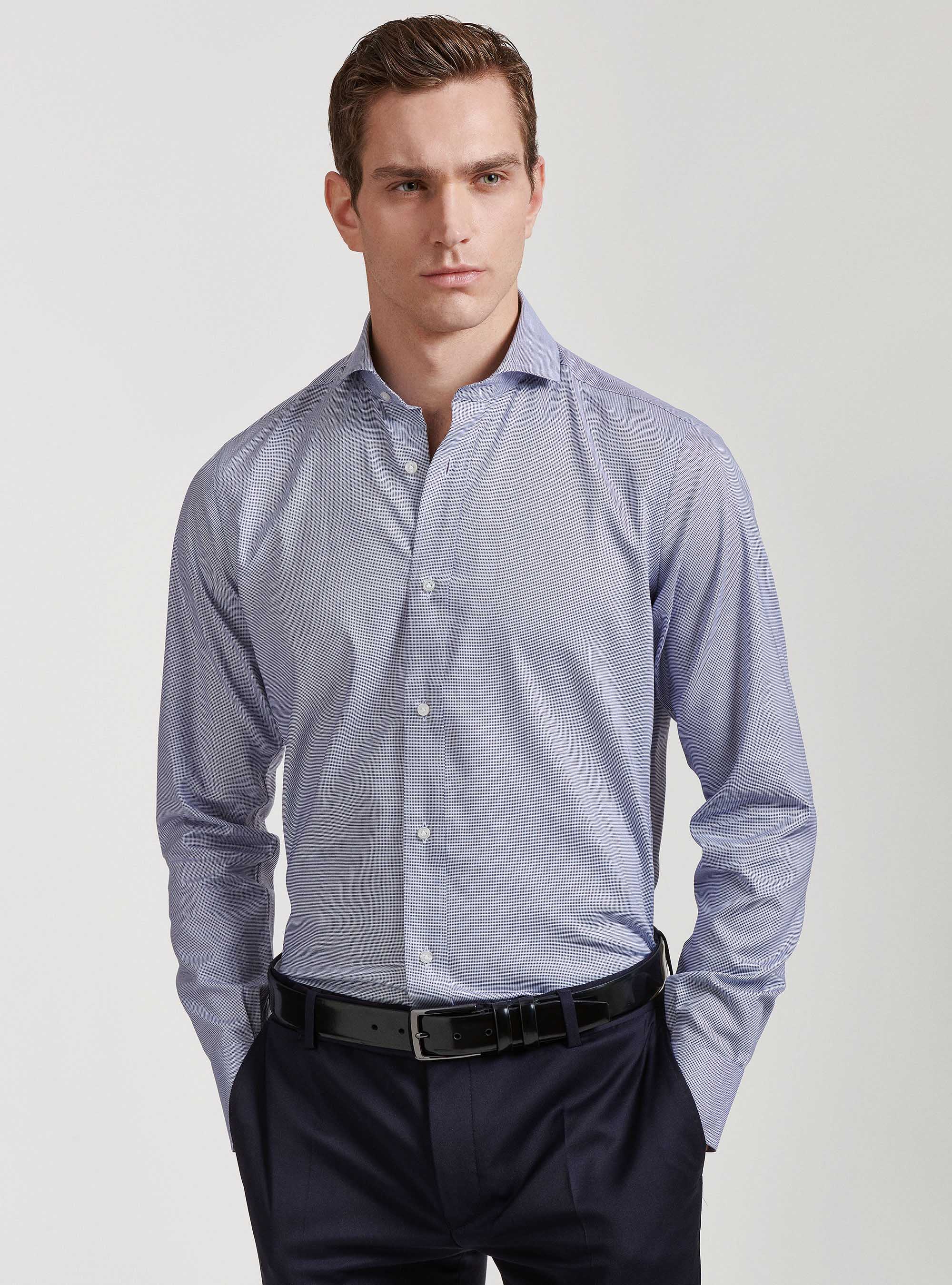 Gutteridge - Chemise à col français en coton tricoté, , Bleu Marine, Taille: 38