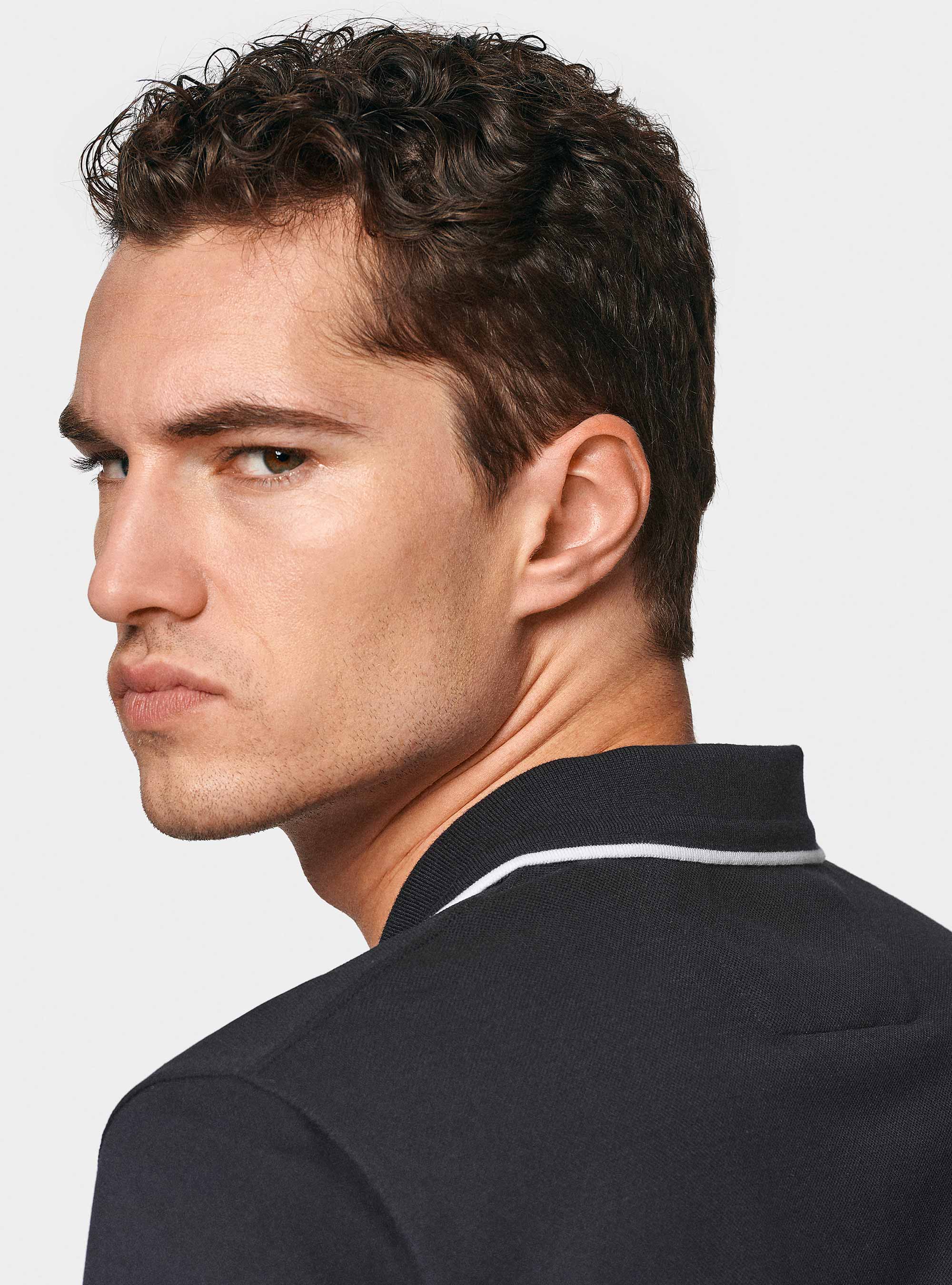 Polo GT01 senza bottoni in piquet stretch, BLU NAVY