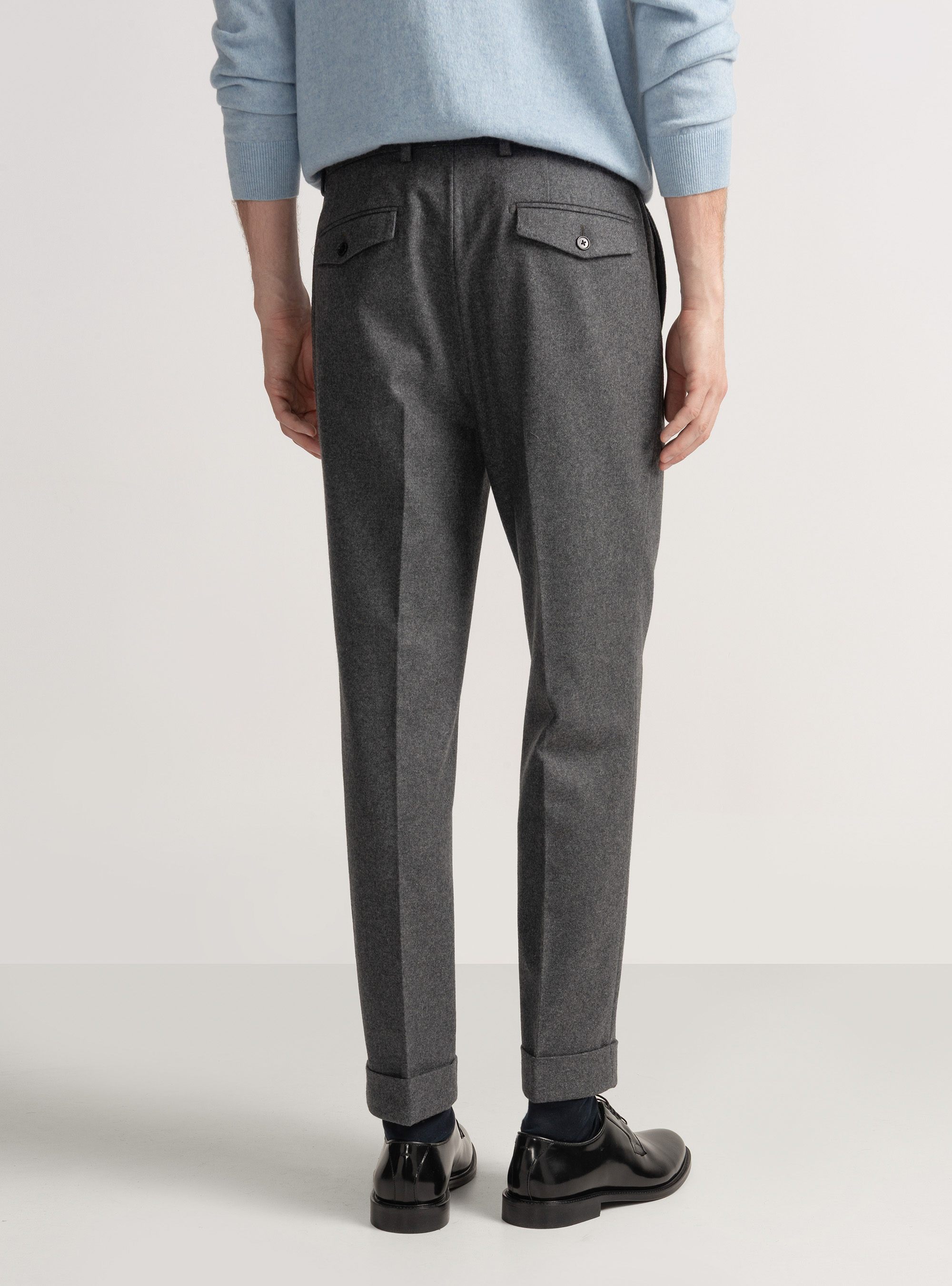 Pantaloni con pince in flanella, ASFALTO