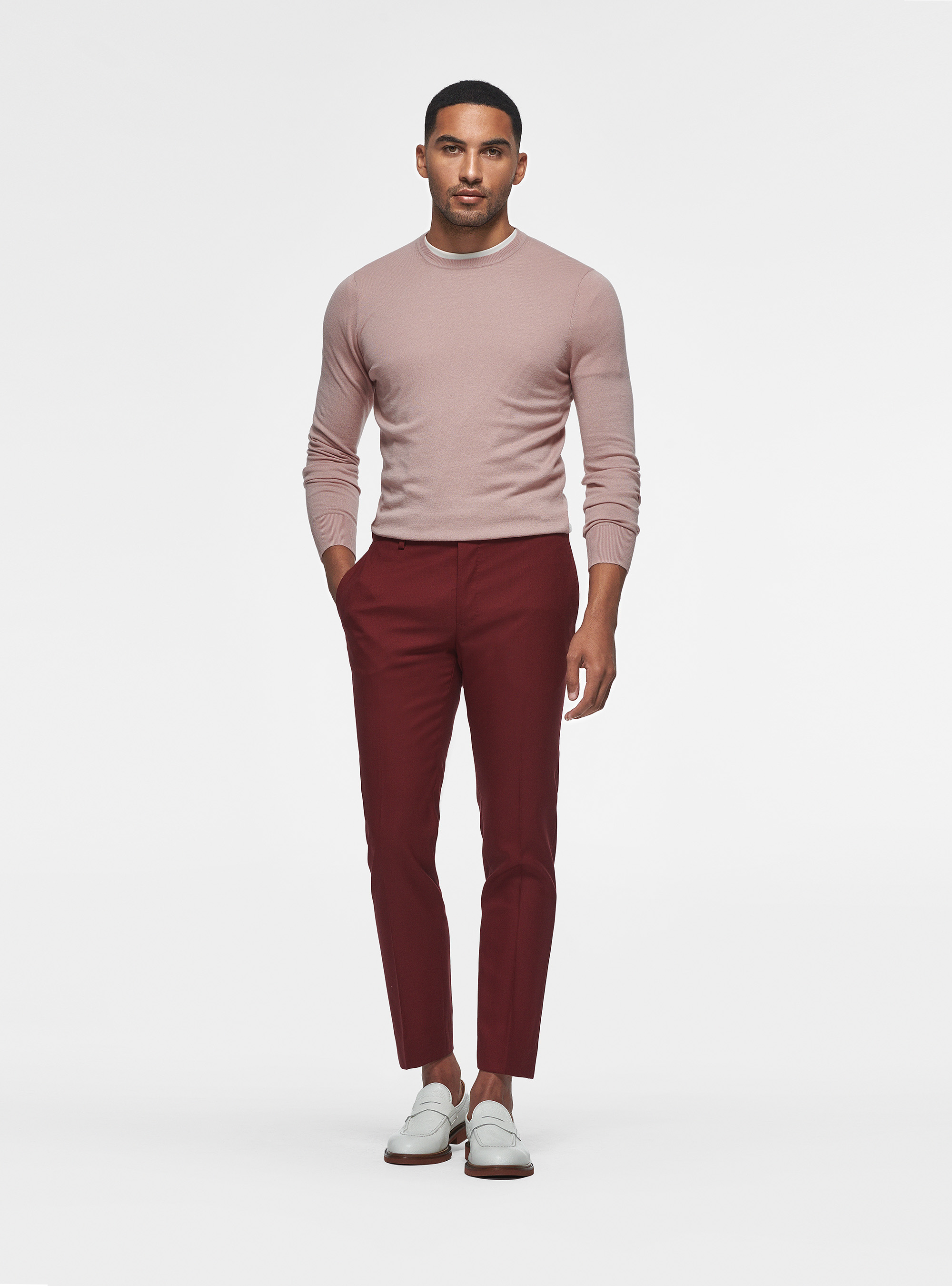 Maglia girocollo in cotone seta e cashmere, 0441C ROSA SCURO