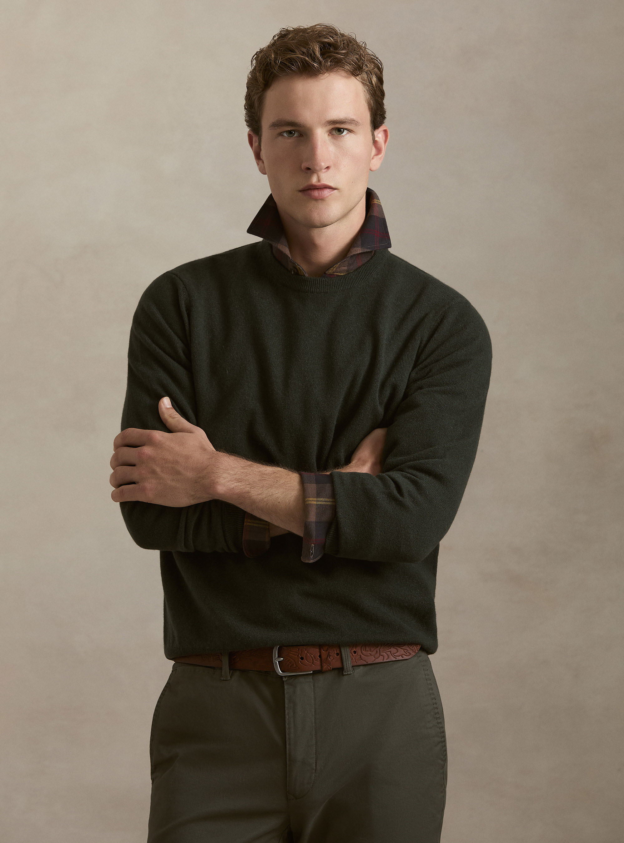 Maglia girocollo in 100% cashmere, MILITARE 0609C