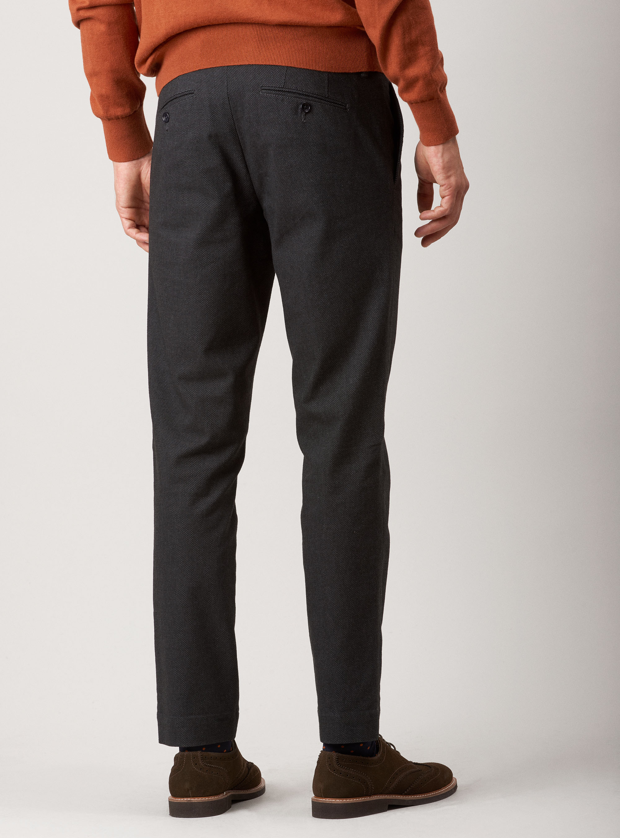 Pantaloni slack in misto cotone armaturato tinto filo, BLU NAVY